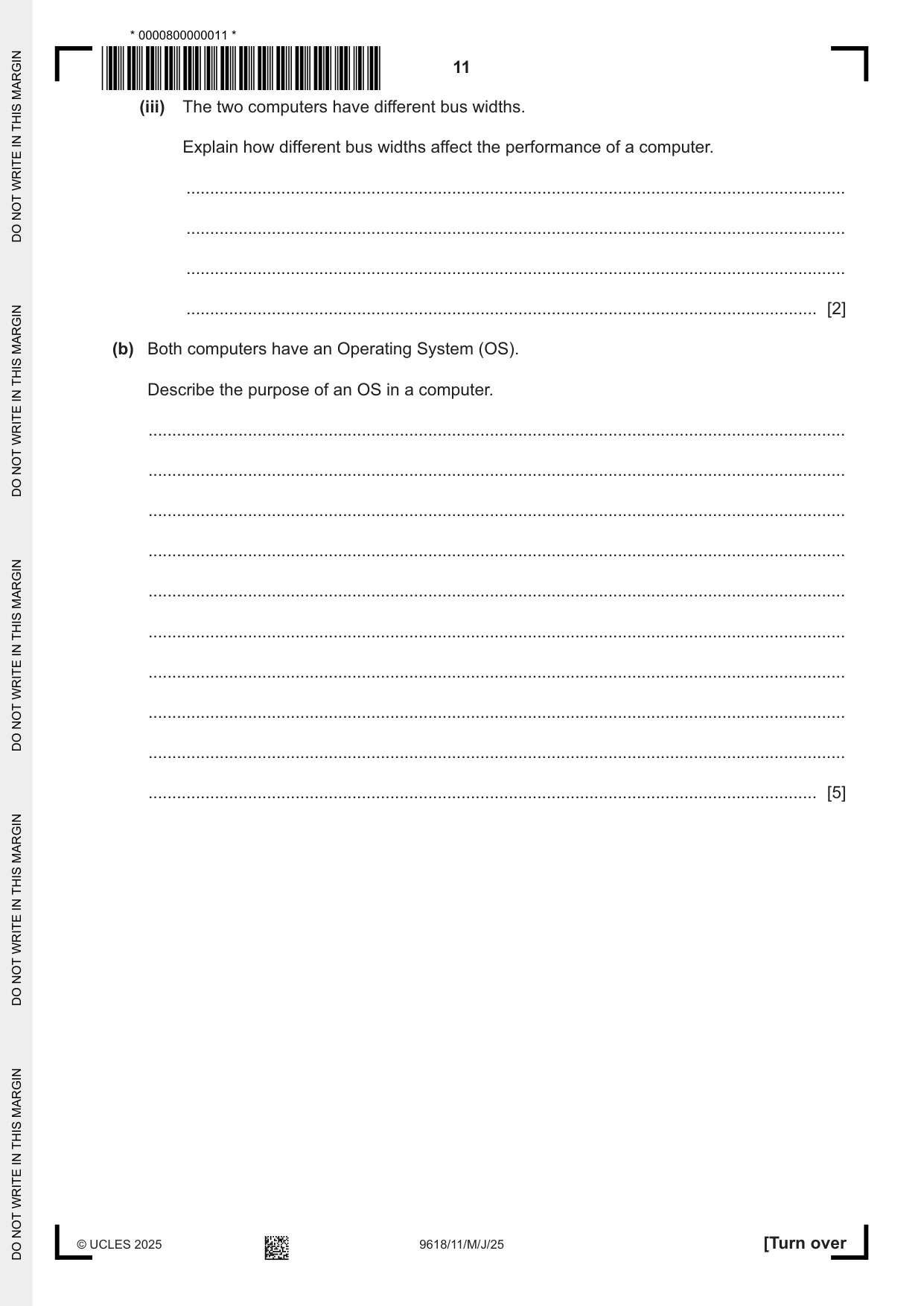 Cambridge A Level Computer Science 9618 2025 May/June Paper 1 · Variant 1 question paper, page 11 of 20