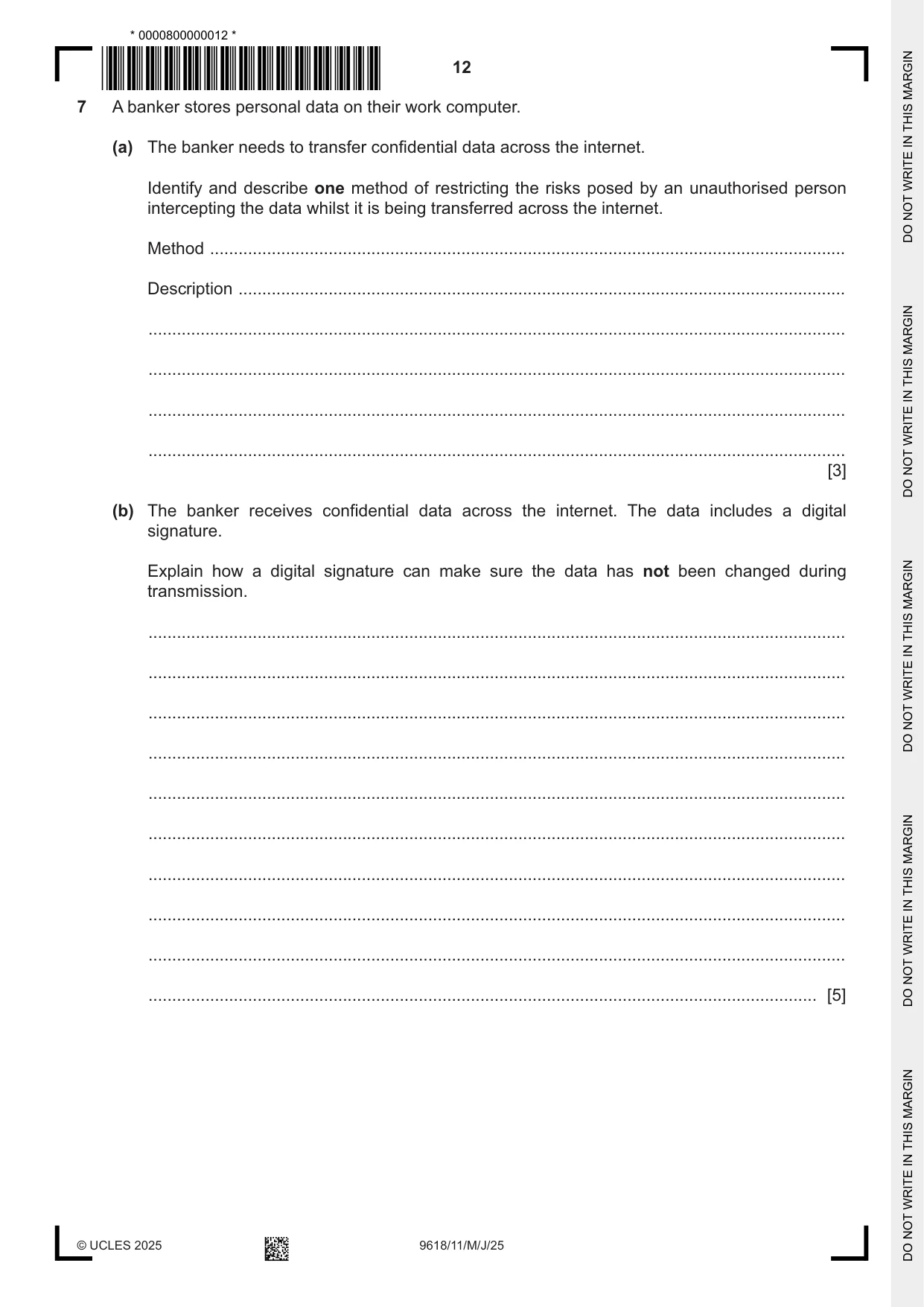 Cambridge A Level Computer Science 9618 2025 May/June Paper 1 · Variant 1 question paper, page 12 of 20