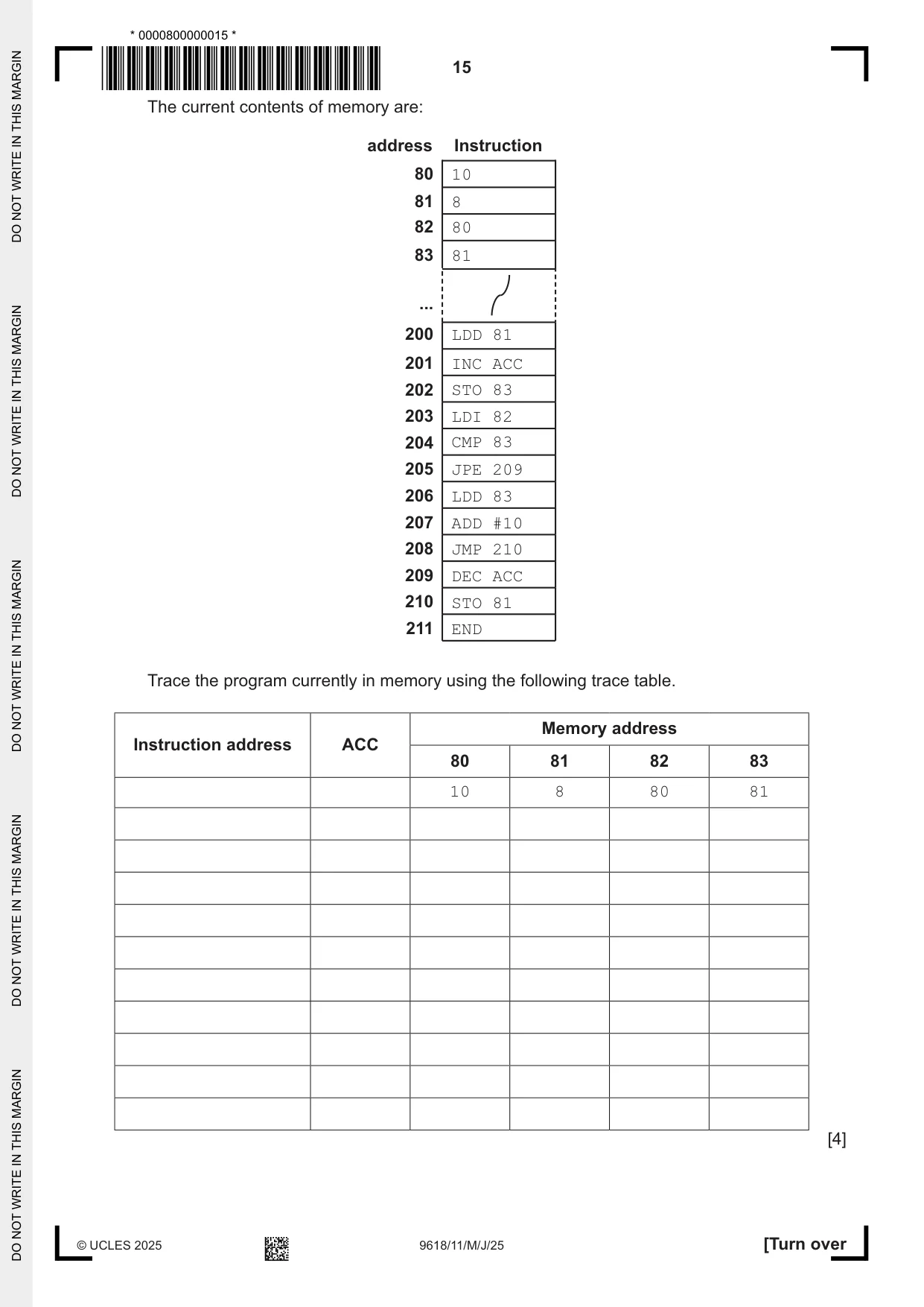 Cambridge A Level Computer Science 9618 2025 May/June Paper 1 · Variant 1 question paper, page 15 of 20