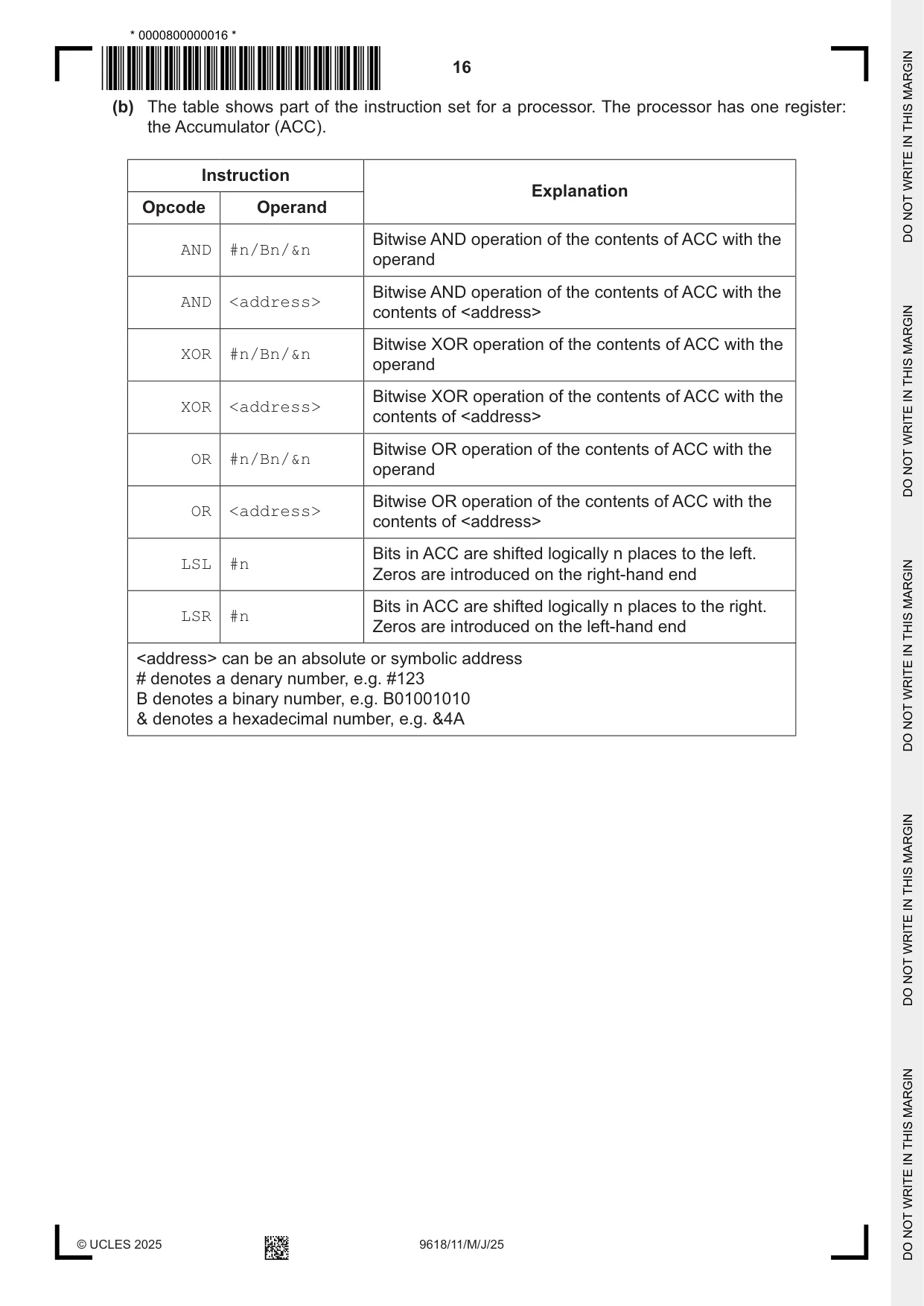 Cambridge A Level Computer Science 9618 2025 May/June Paper 1 · Variant 1 question paper, page 16 of 20