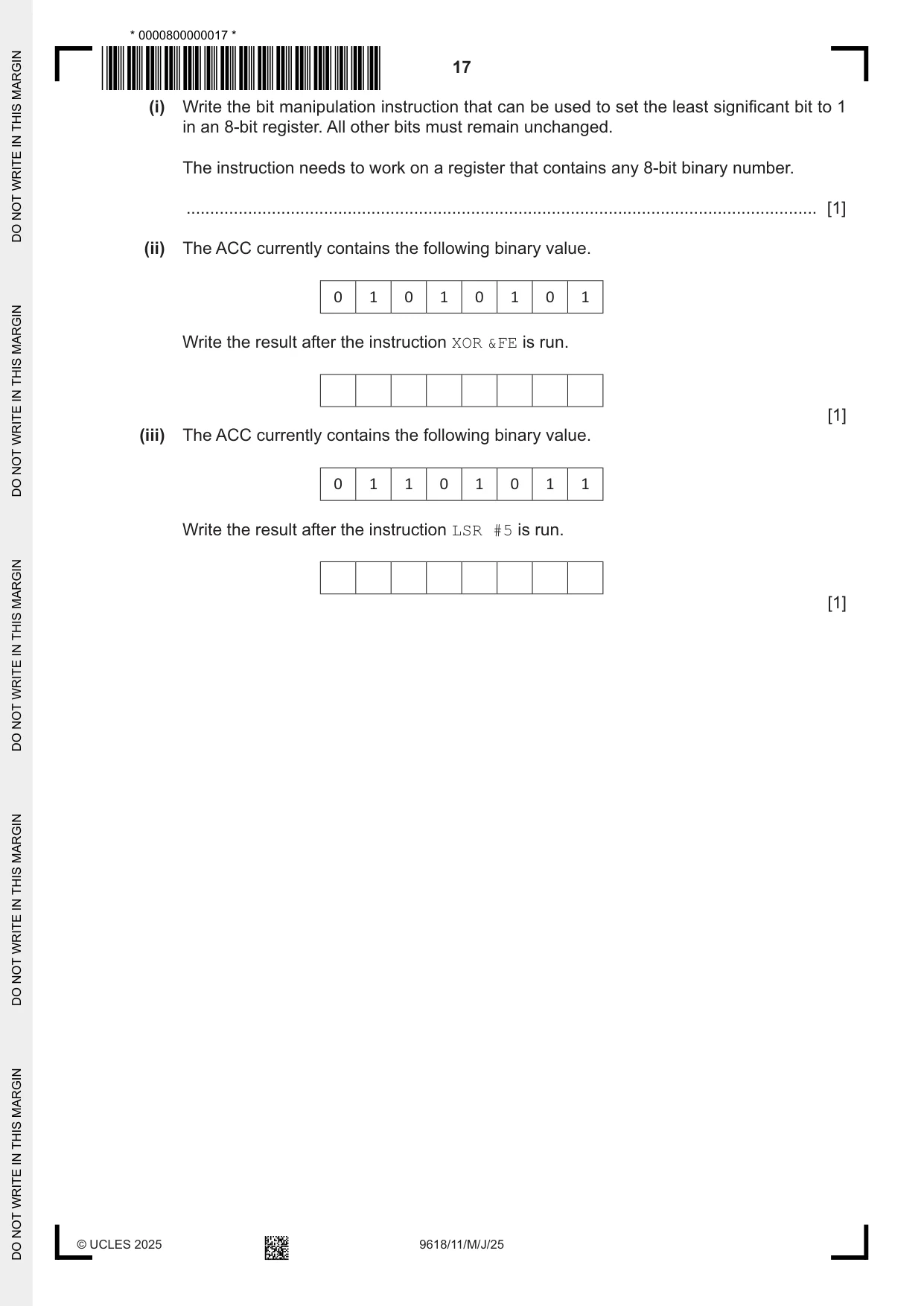 Cambridge A Level Computer Science 9618 2025 May/June Paper 1 · Variant 1 question paper, page 17 of 20