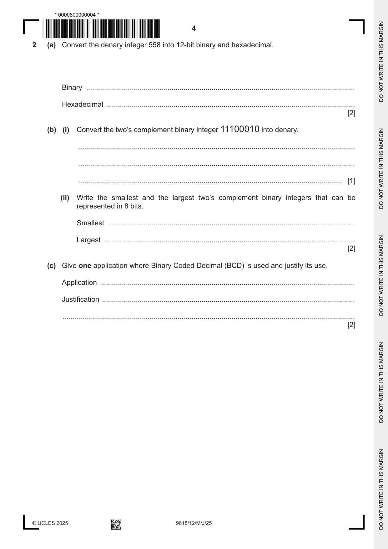 Cambridge A Level Computer Science 9618 2025 May/June Paper 1 · Variant 2 question paper, page 4 of 16