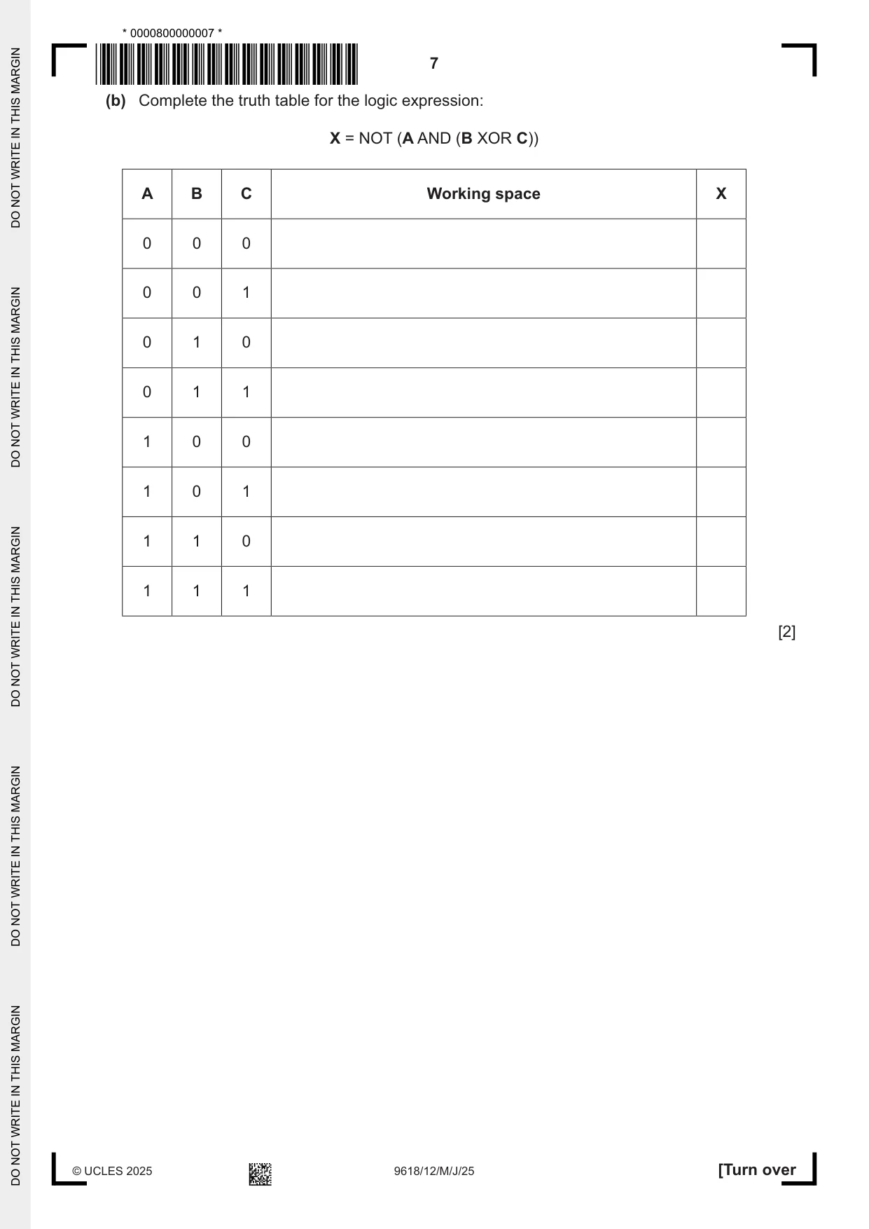 Cambridge A Level Computer Science 9618 2025 May/June Paper 1 · Variant 2 question paper, page 7 of 16