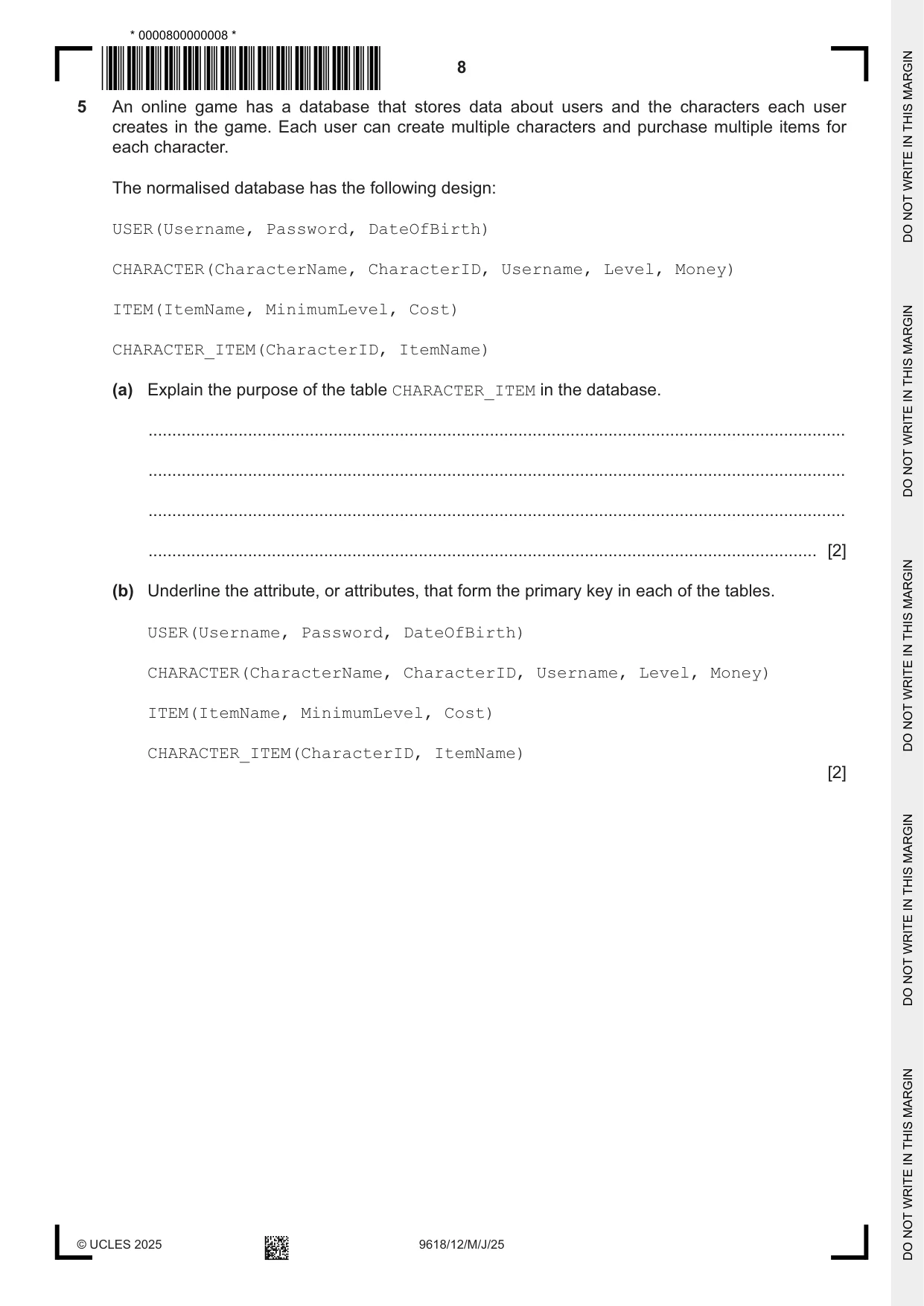Cambridge A Level Computer Science 9618 2025 May/June Paper 1 · Variant 2 question paper, page 8 of 16
