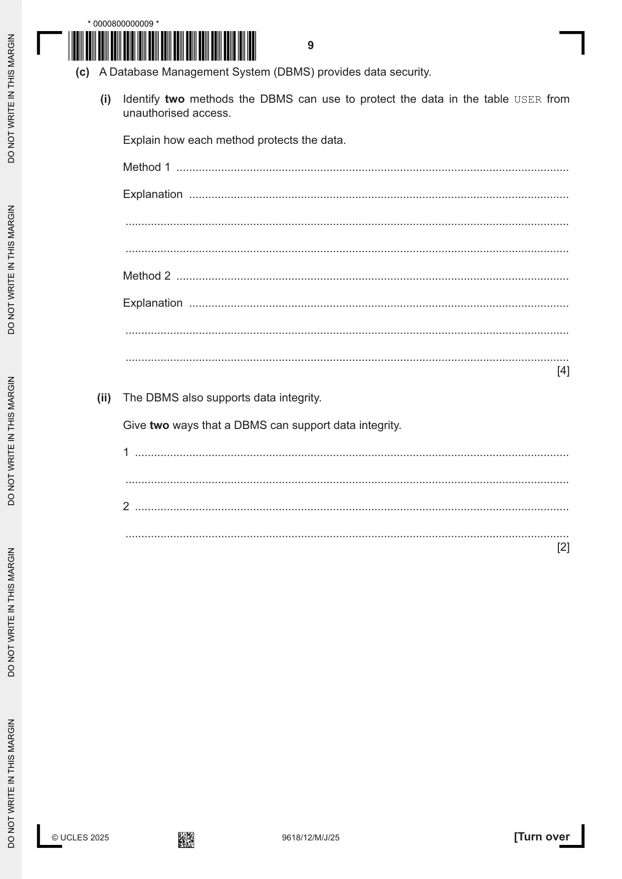 Cambridge A Level Computer Science 9618 2025 May/June Paper 1 · Variant 2 question paper, page 9 of 16