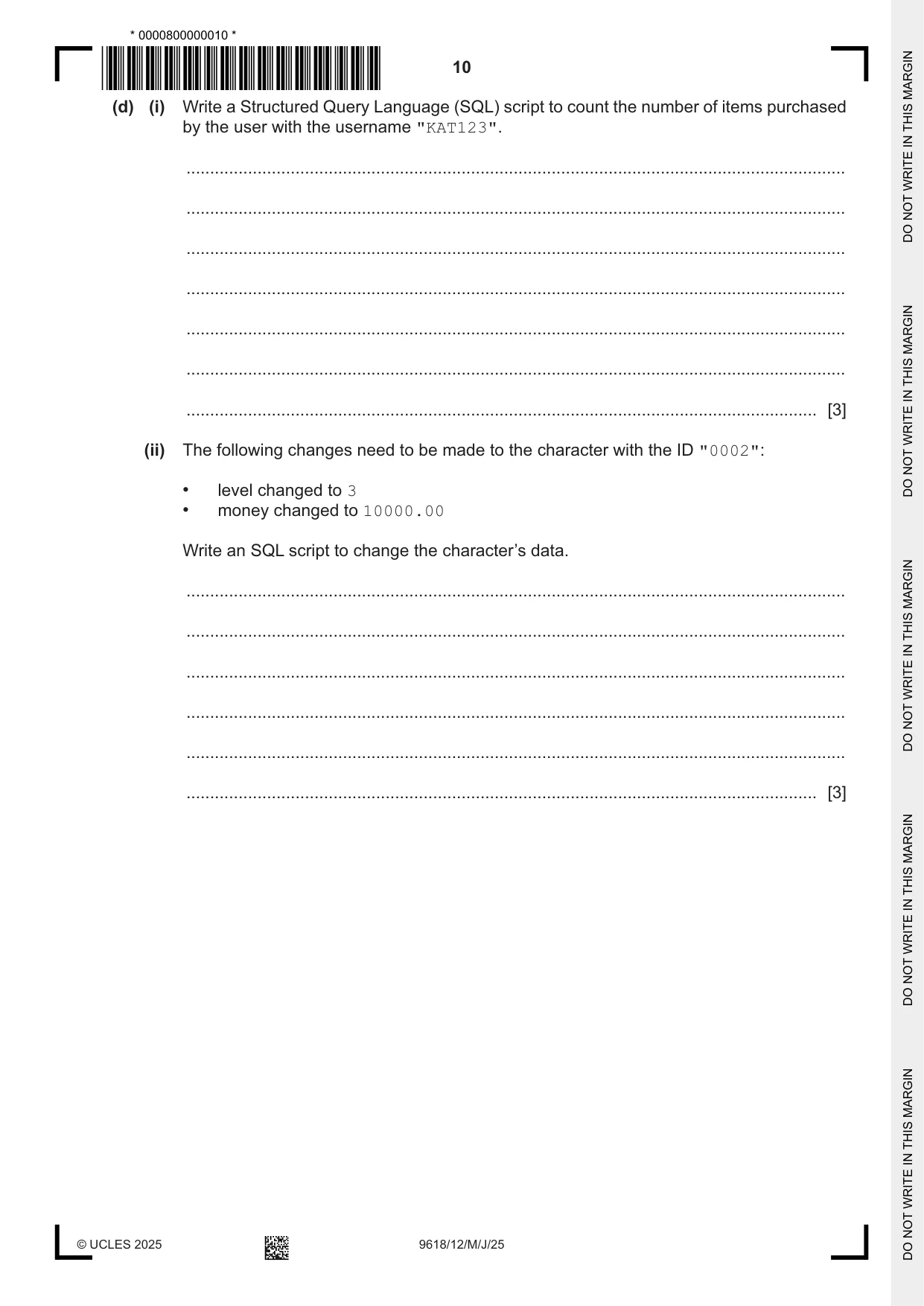 Cambridge A Level Computer Science 9618 2025 May/June Paper 1 · Variant 2 question paper, page 10 of 16