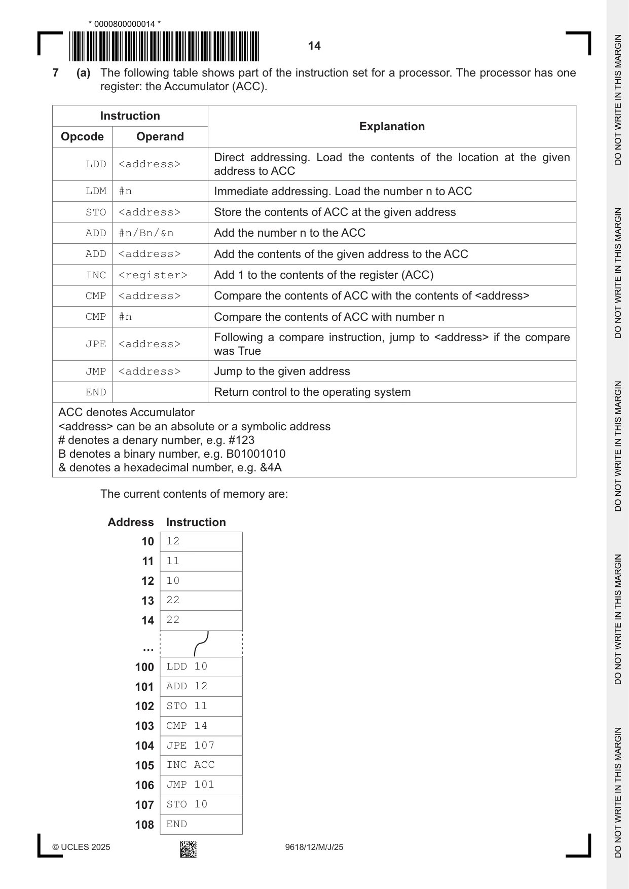 Cambridge A Level Computer Science 9618 2025 May/June Paper 1 · Variant 2 question paper, page 14 of 16