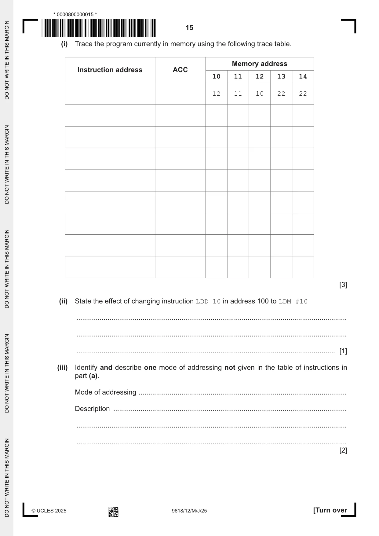 Cambridge A Level Computer Science 9618 2025 May/June Paper 1 · Variant 2 question paper, page 15 of 16