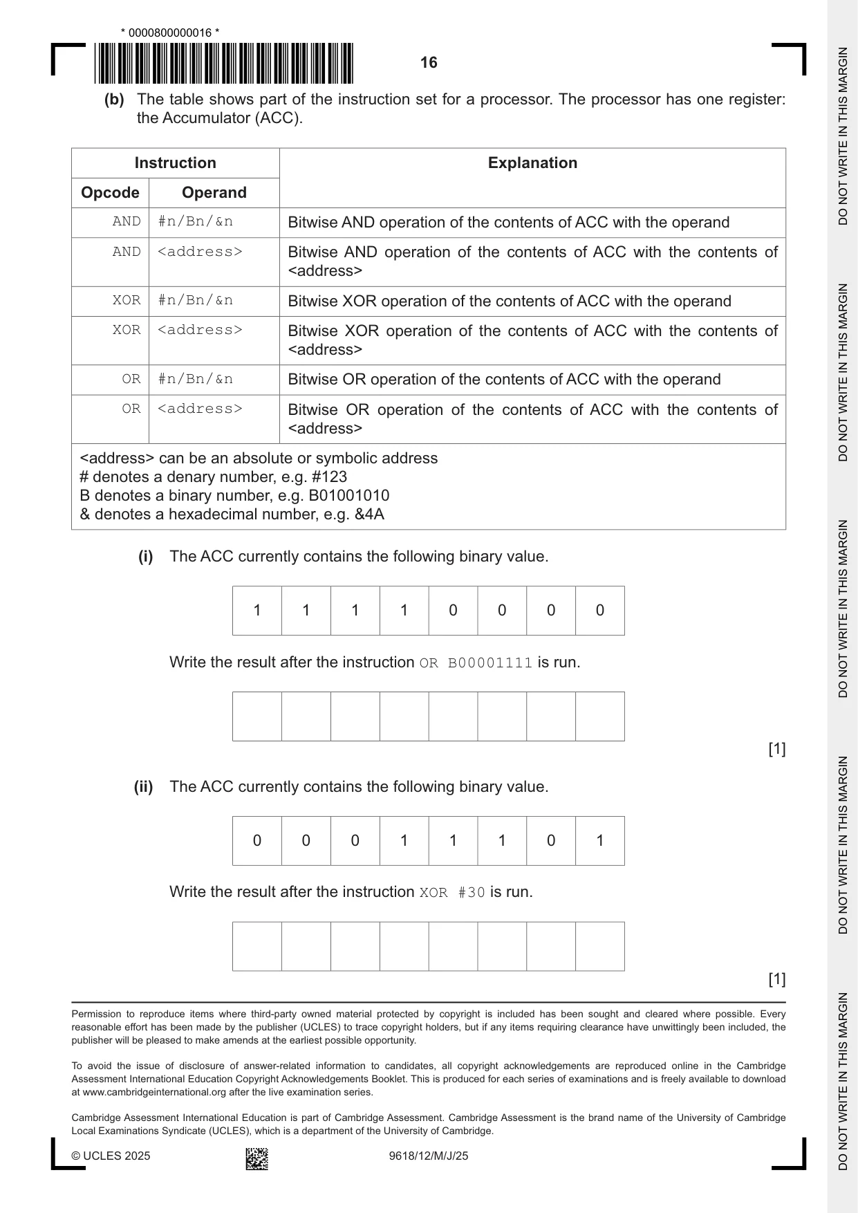 Cambridge A Level Computer Science 9618 2025 May/June Paper 1 · Variant 2 question paper, page 16 of 16