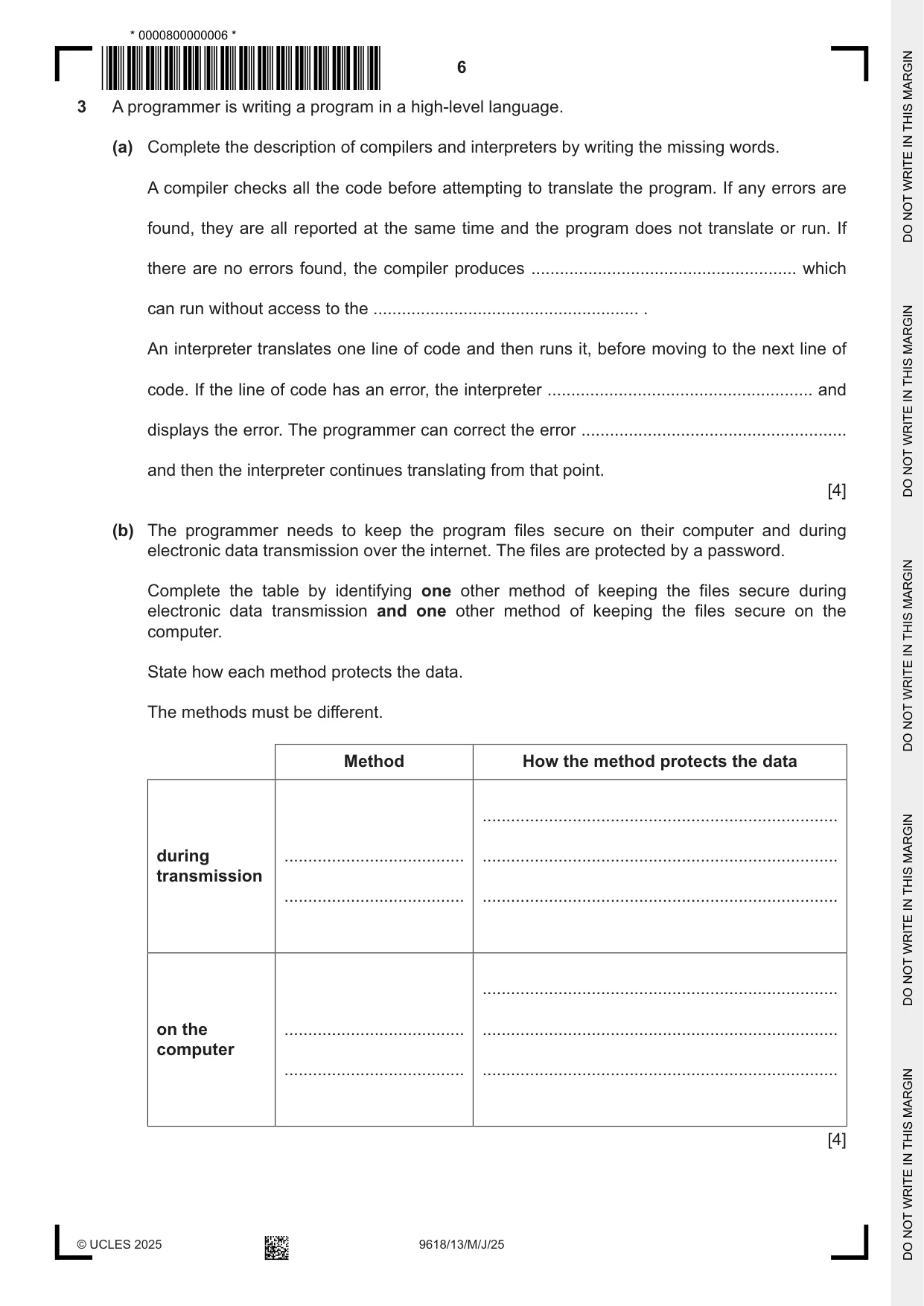 Cambridge A Level Computer Science 9618 2025 May/June Paper 1 · Variant 3 question paper, page 6 of 20