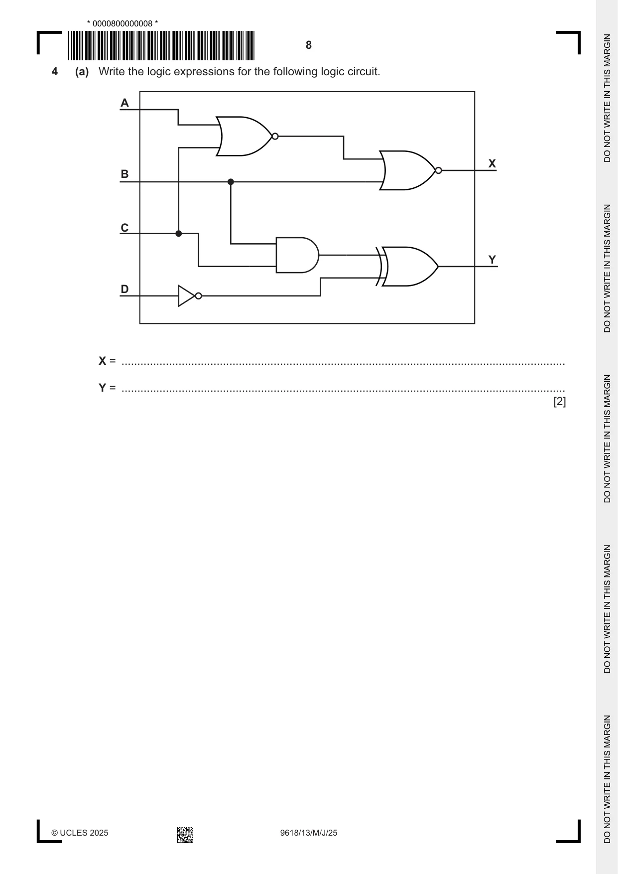 Cambridge A Level Computer Science 9618 2025 May/June Paper 1 · Variant 3 question paper, page 8 of 20
