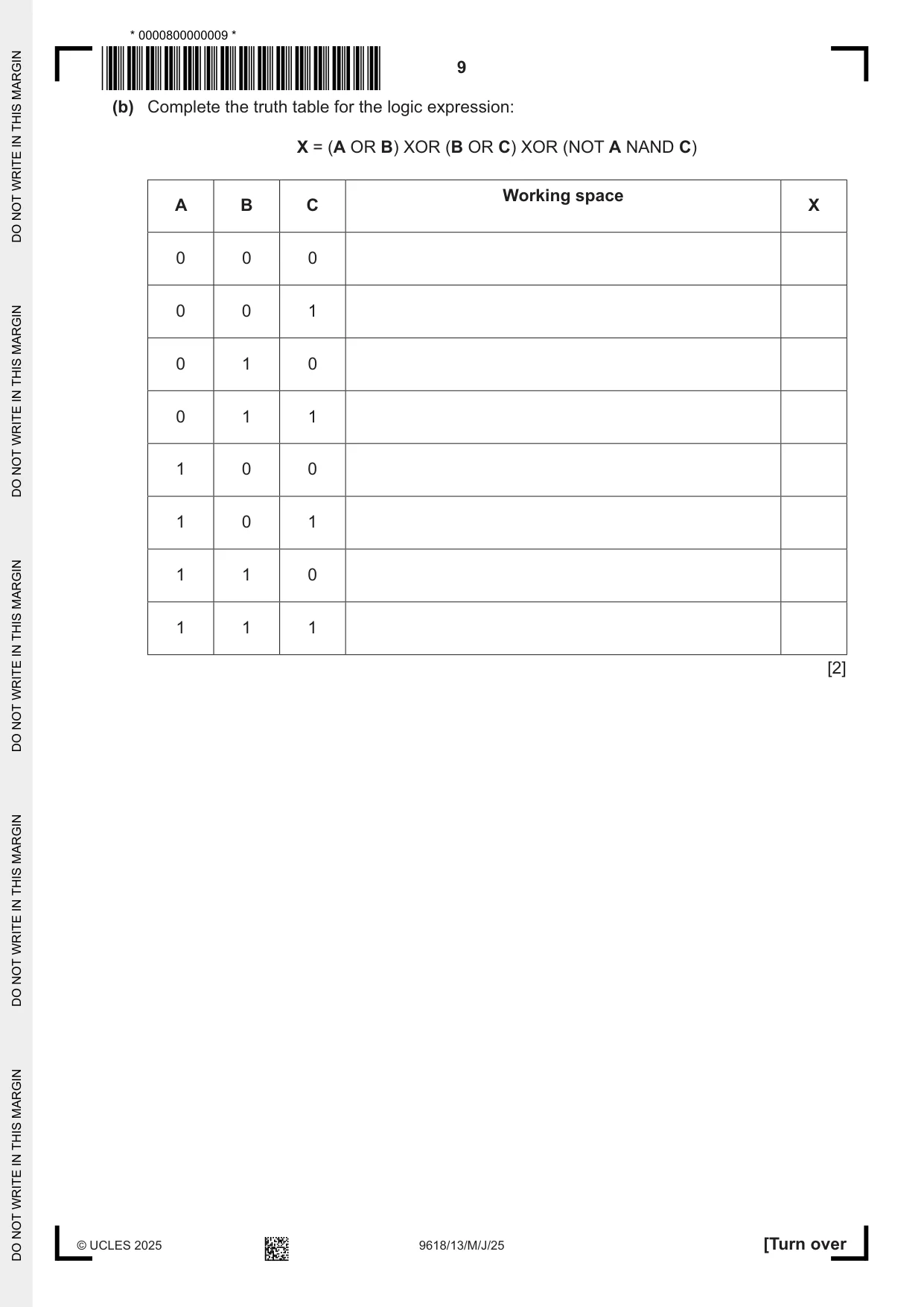 Cambridge A Level Computer Science 9618 2025 May/June Paper 1 · Variant 3 question paper, page 9 of 20