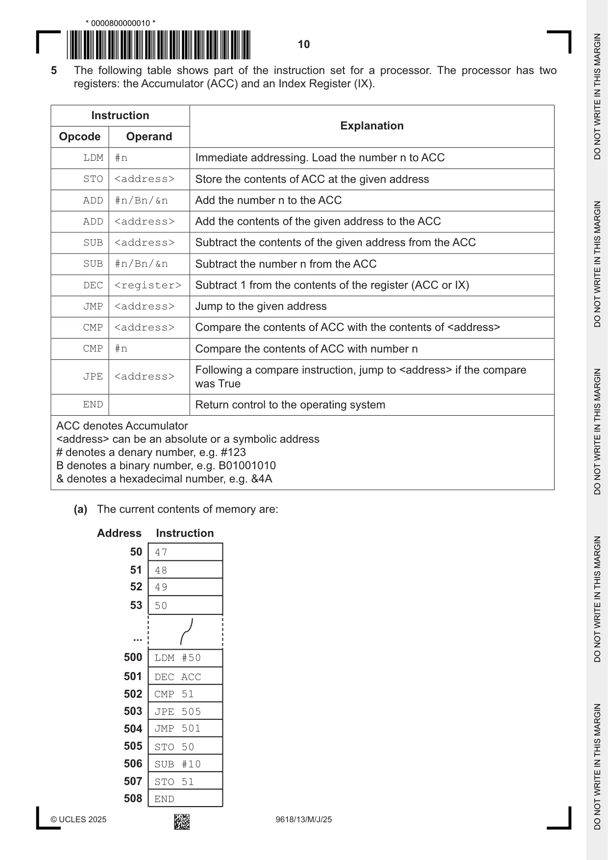 Cambridge A Level Computer Science 9618 2025 May/June Paper 1 · Variant 3 question paper, page 10 of 20