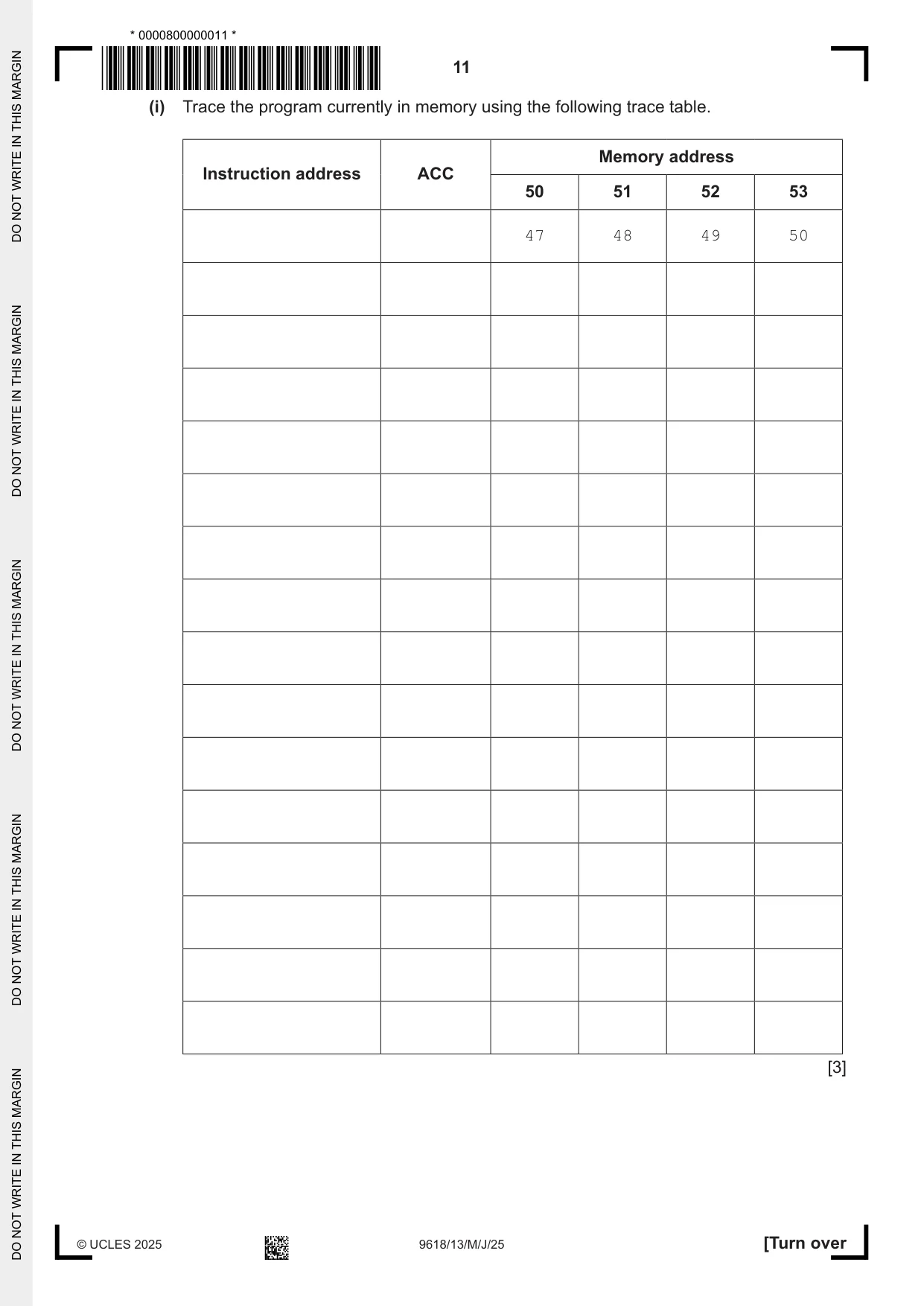 Cambridge A Level Computer Science 9618 2025 May/June Paper 1 · Variant 3 question paper, page 11 of 20