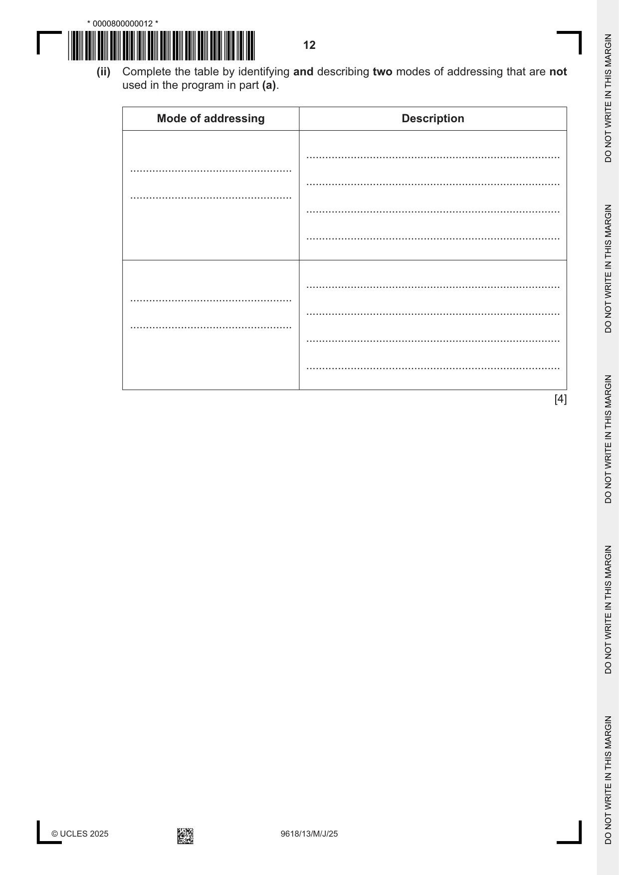Cambridge A Level Computer Science 9618 2025 May/June Paper 1 · Variant 3 question paper, page 12 of 20