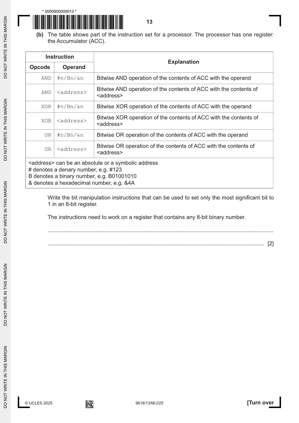 Cambridge A Level Computer Science 9618 2025 May/June Paper 1 · Variant 3 question paper, page 13 of 20