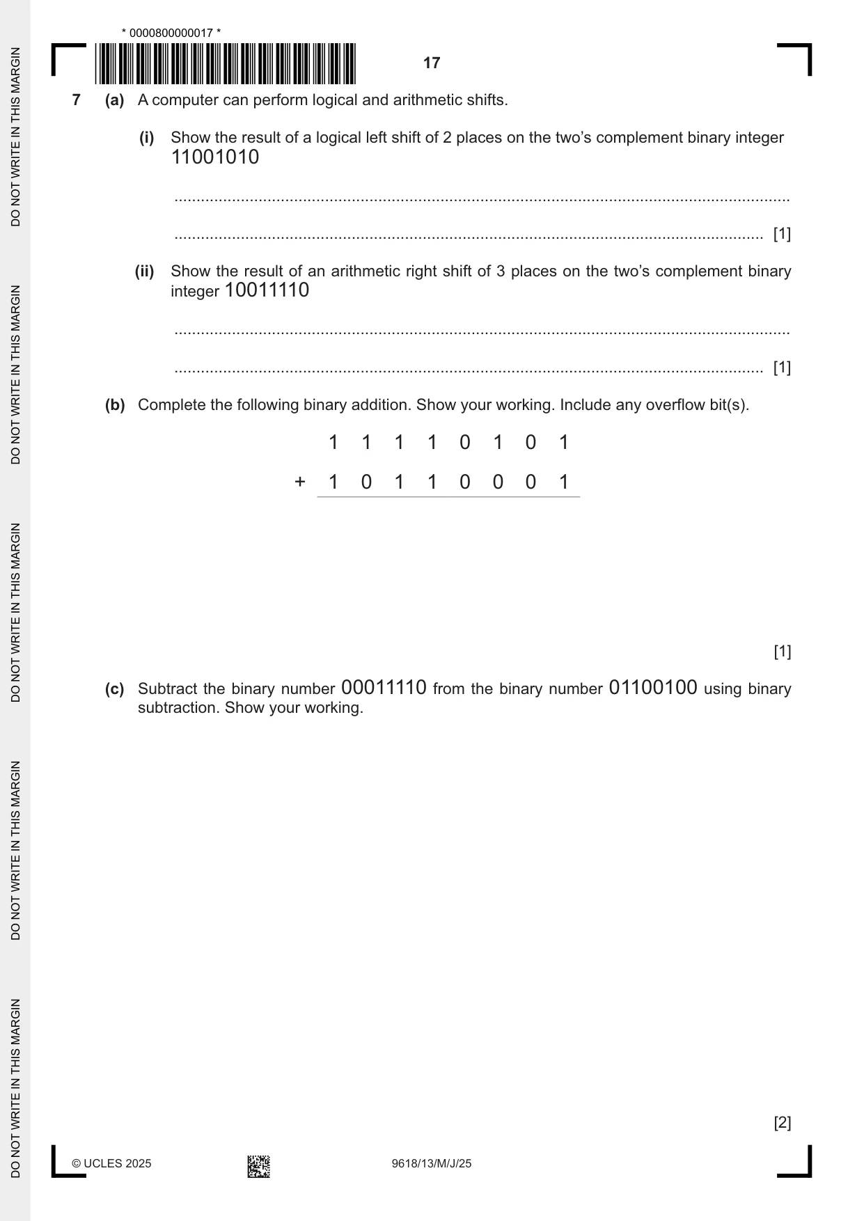 Cambridge A Level Computer Science 9618 2025 May/June Paper 1 · Variant 3 question paper, page 17 of 20