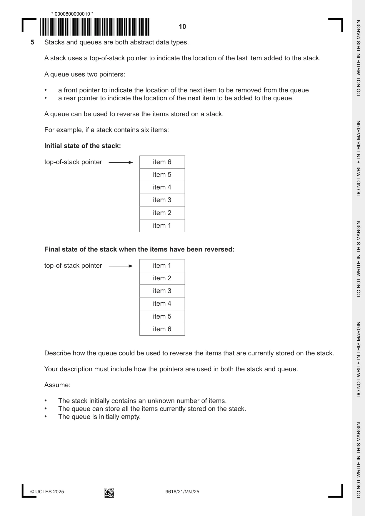 Cambridge A Level Computer Science 9618 2025 May/June Paper 2 · Variant 1 question paper, page 10 of 20