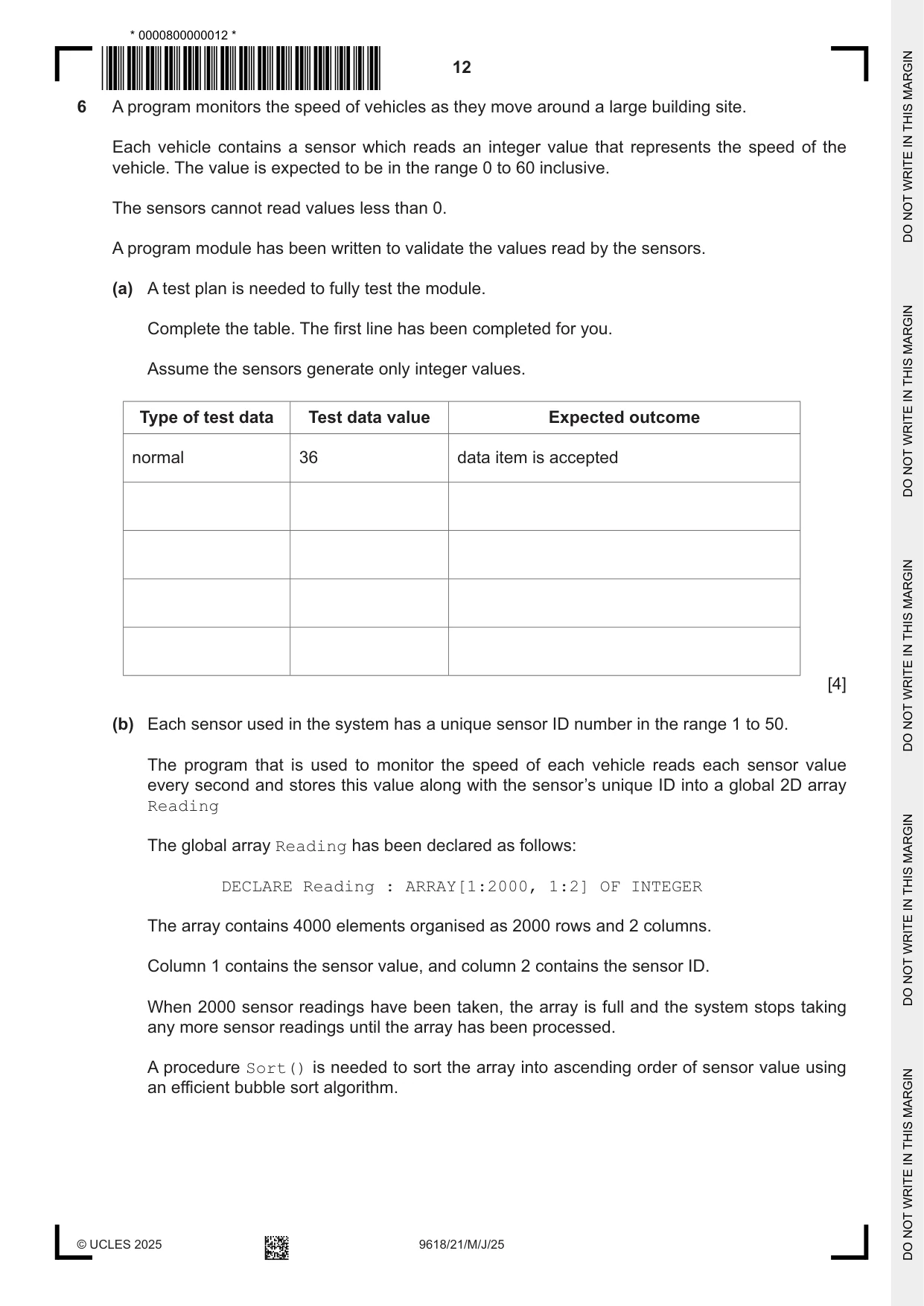Cambridge A Level Computer Science 9618 2025 May/June Paper 2 · Variant 1 question paper, page 12 of 20