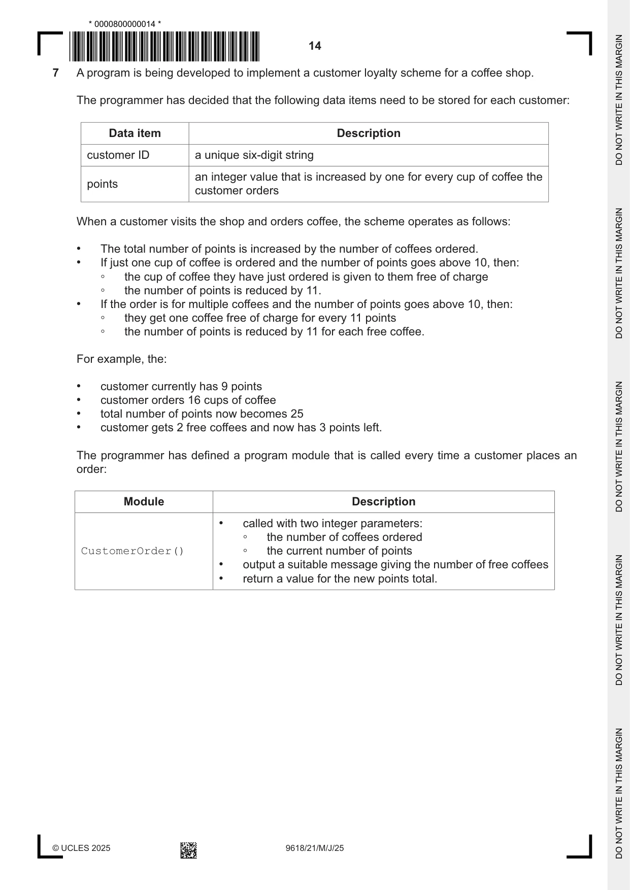 Cambridge A Level Computer Science 9618 2025 May/June Paper 2 · Variant 1 question paper, page 14 of 20