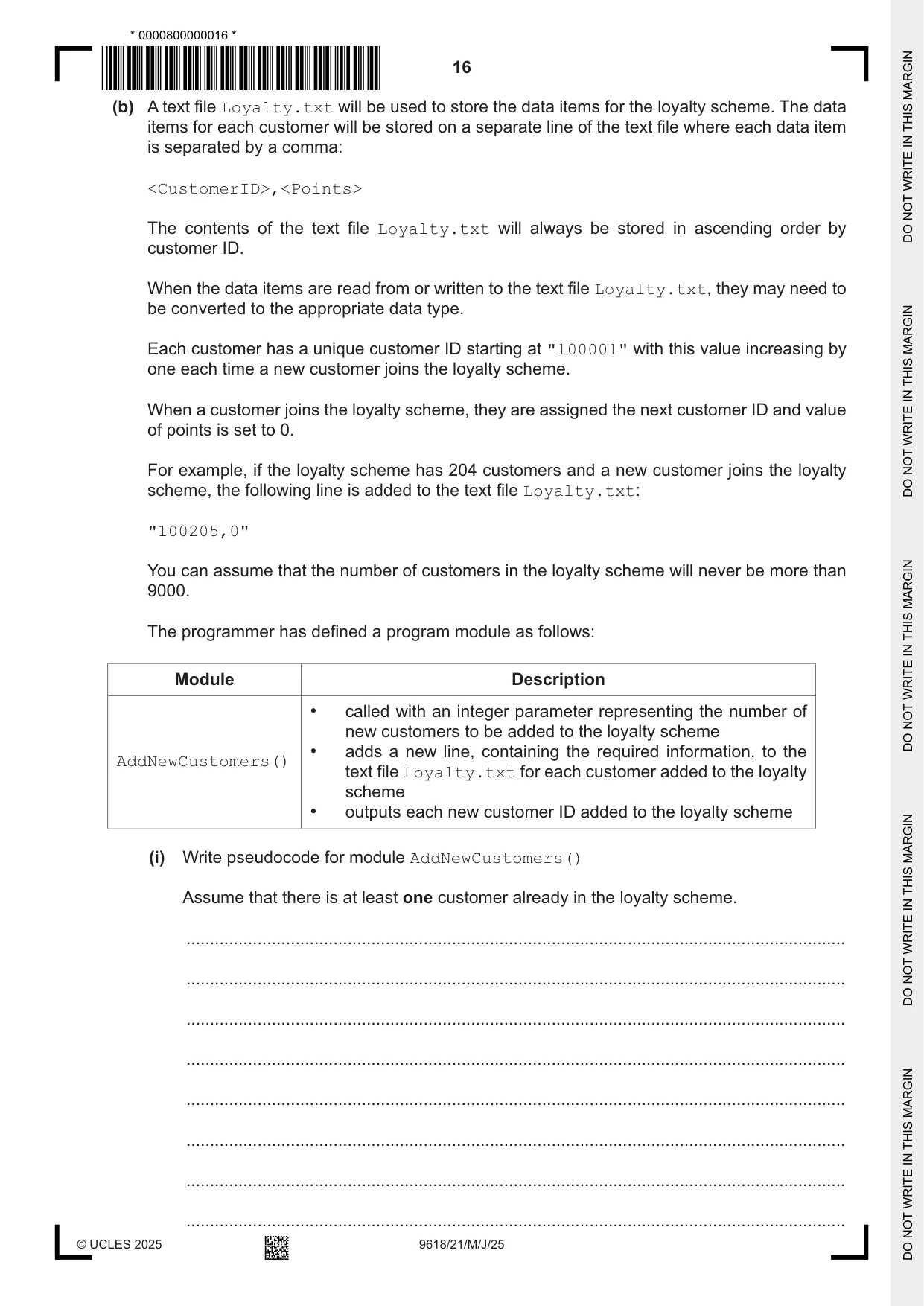 Cambridge A Level Computer Science 9618 2025 May/June Paper 2 · Variant 1 question paper, page 16 of 20