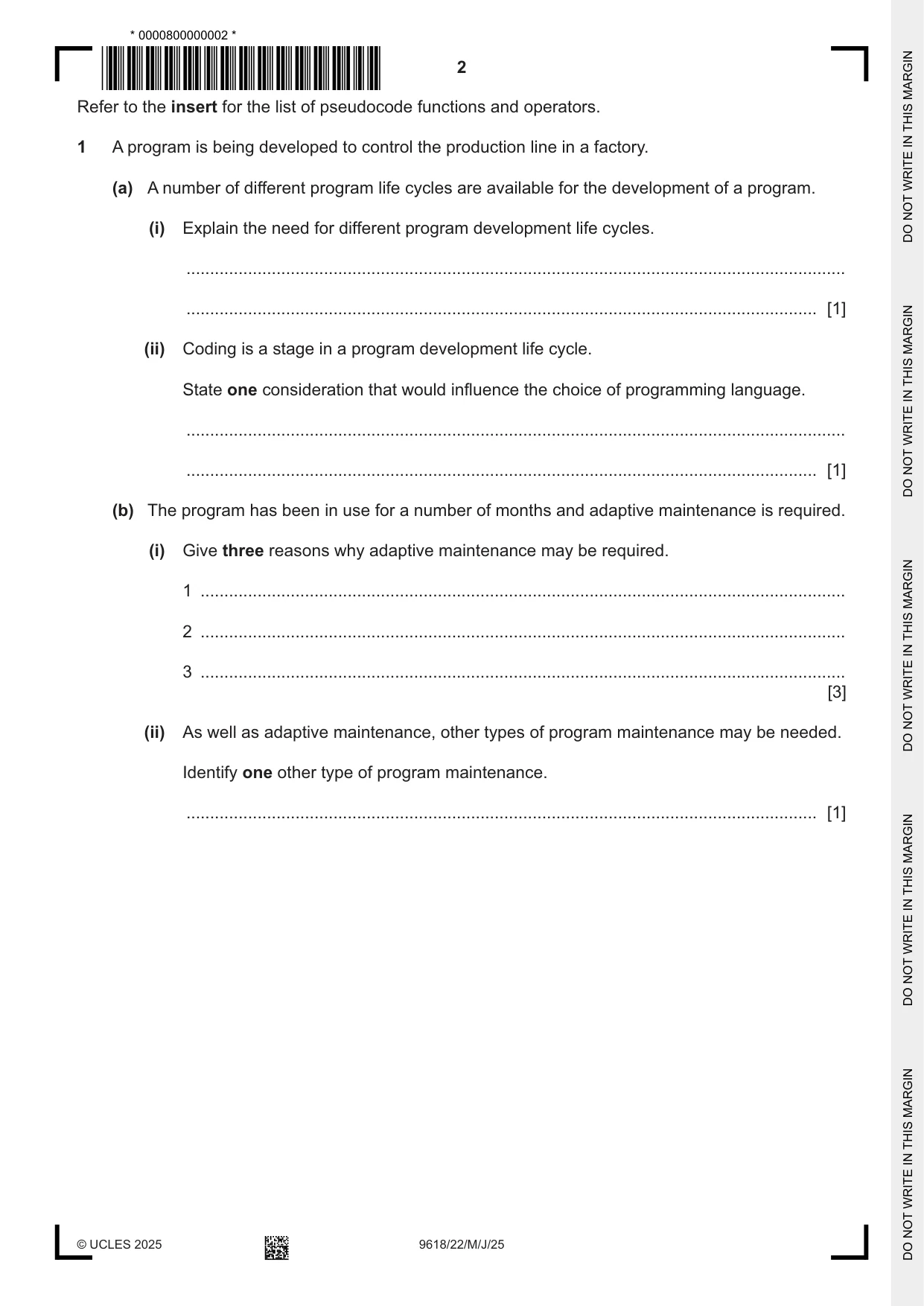 Cambridge A Level Computer Science 9618 2025 May/June Paper 2 · Variant 2 question paper, page 2 of 20