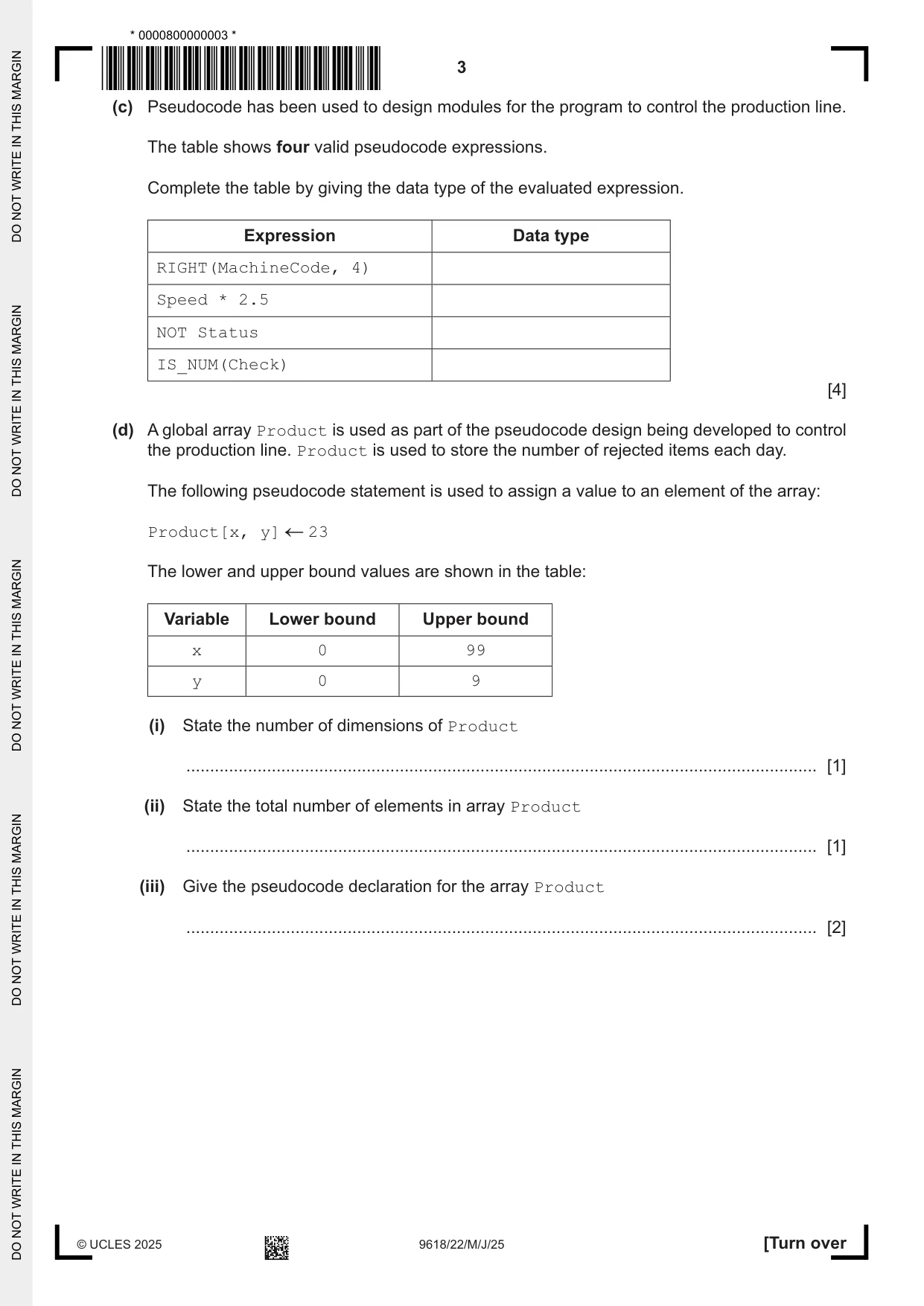 Cambridge A Level Computer Science 9618 2025 May/June Paper 2 · Variant 2 question paper, page 3 of 20