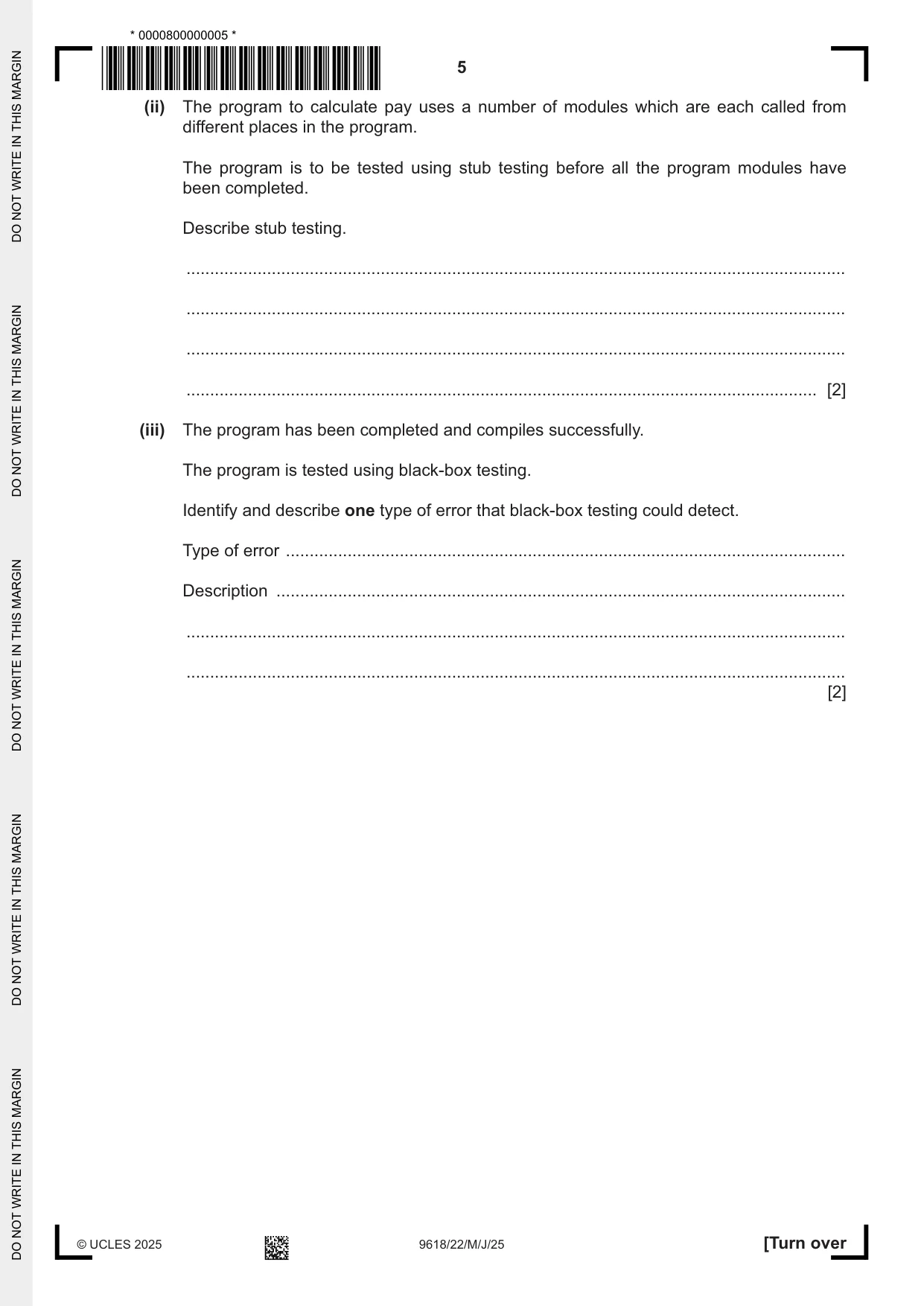 Cambridge A Level Computer Science 9618 2025 May/June Paper 2 · Variant 2 question paper, page 5 of 20