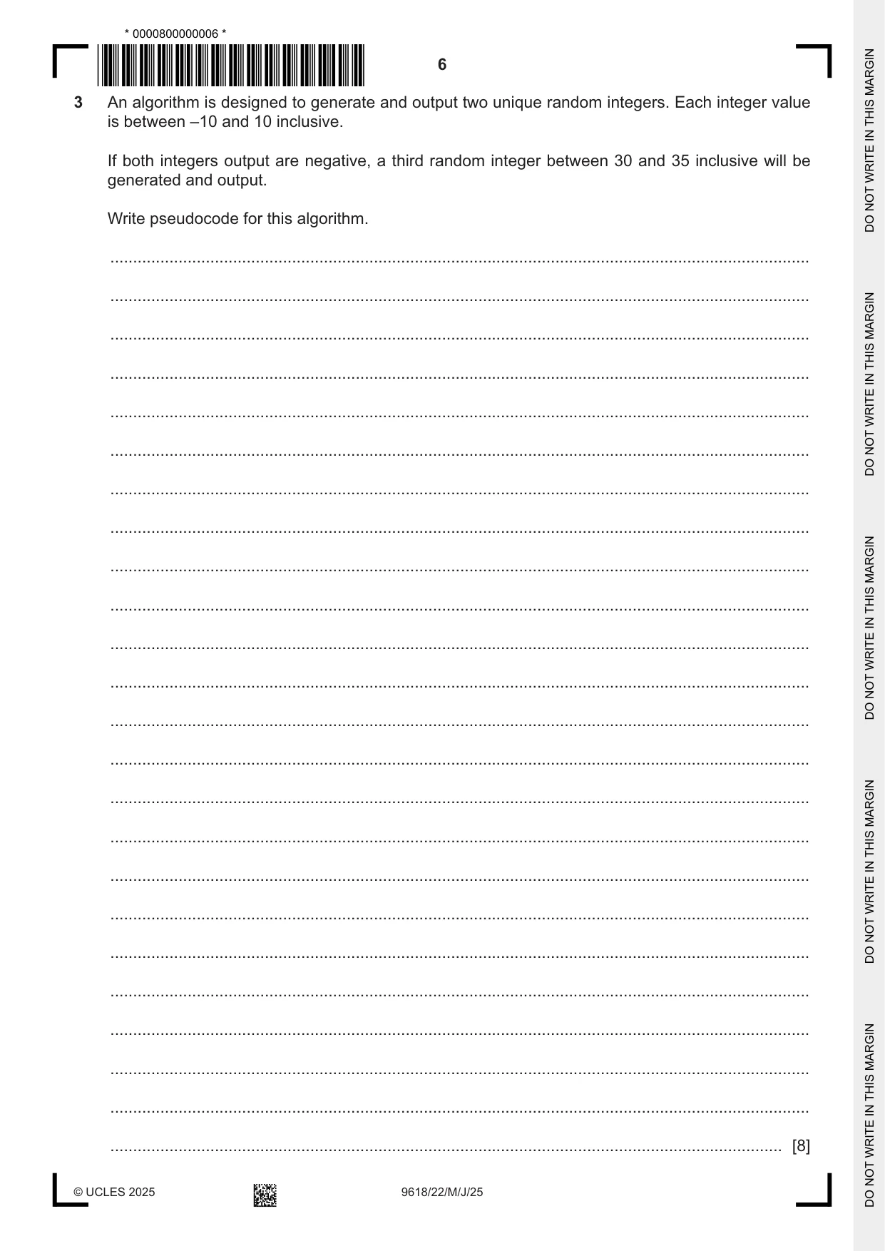 Cambridge A Level Computer Science 9618 2025 May/June Paper 2 · Variant 2 question paper, page 6 of 20