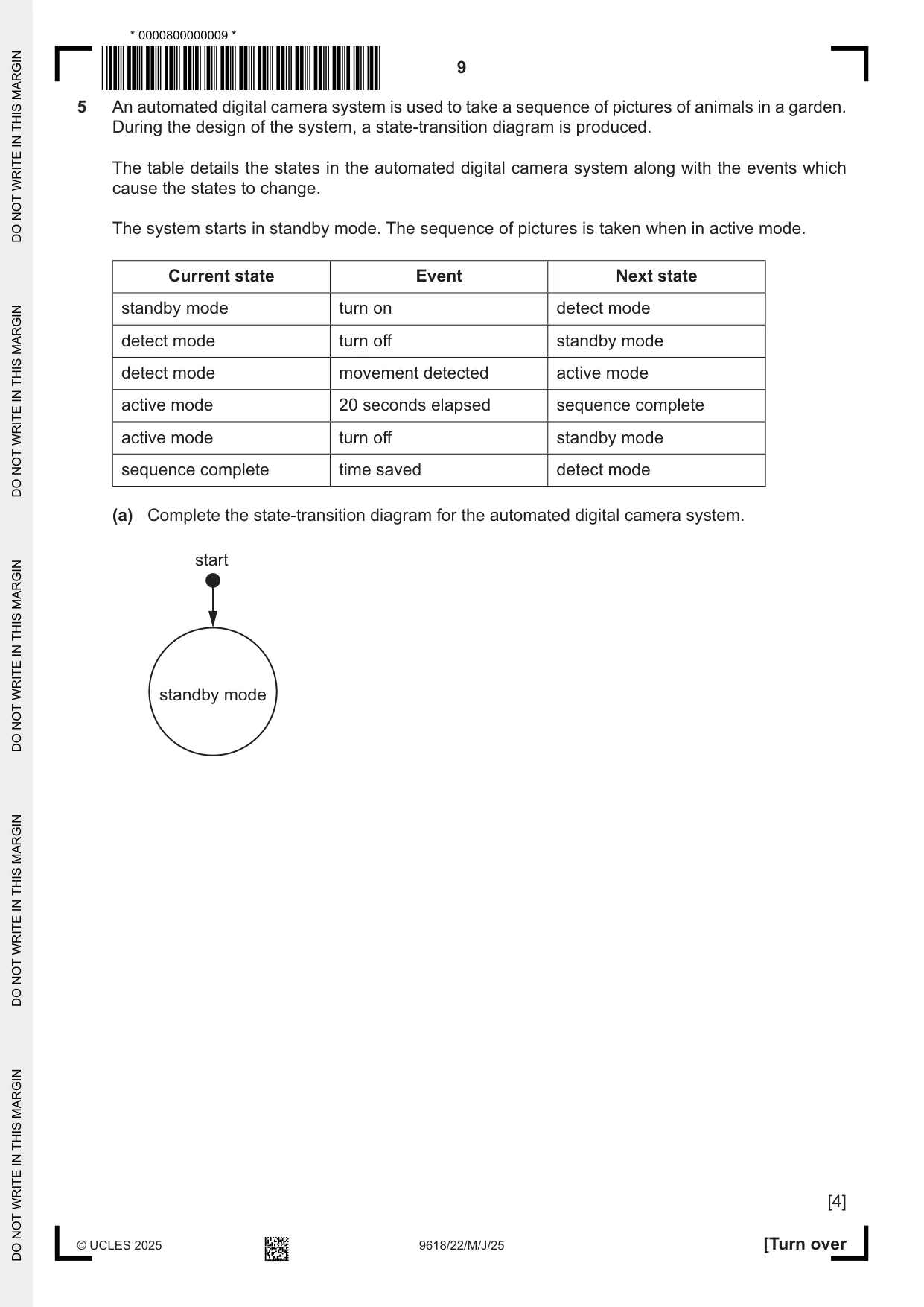 Cambridge A Level Computer Science 9618 2025 May/June Paper 2 · Variant 2 question paper, page 9 of 20