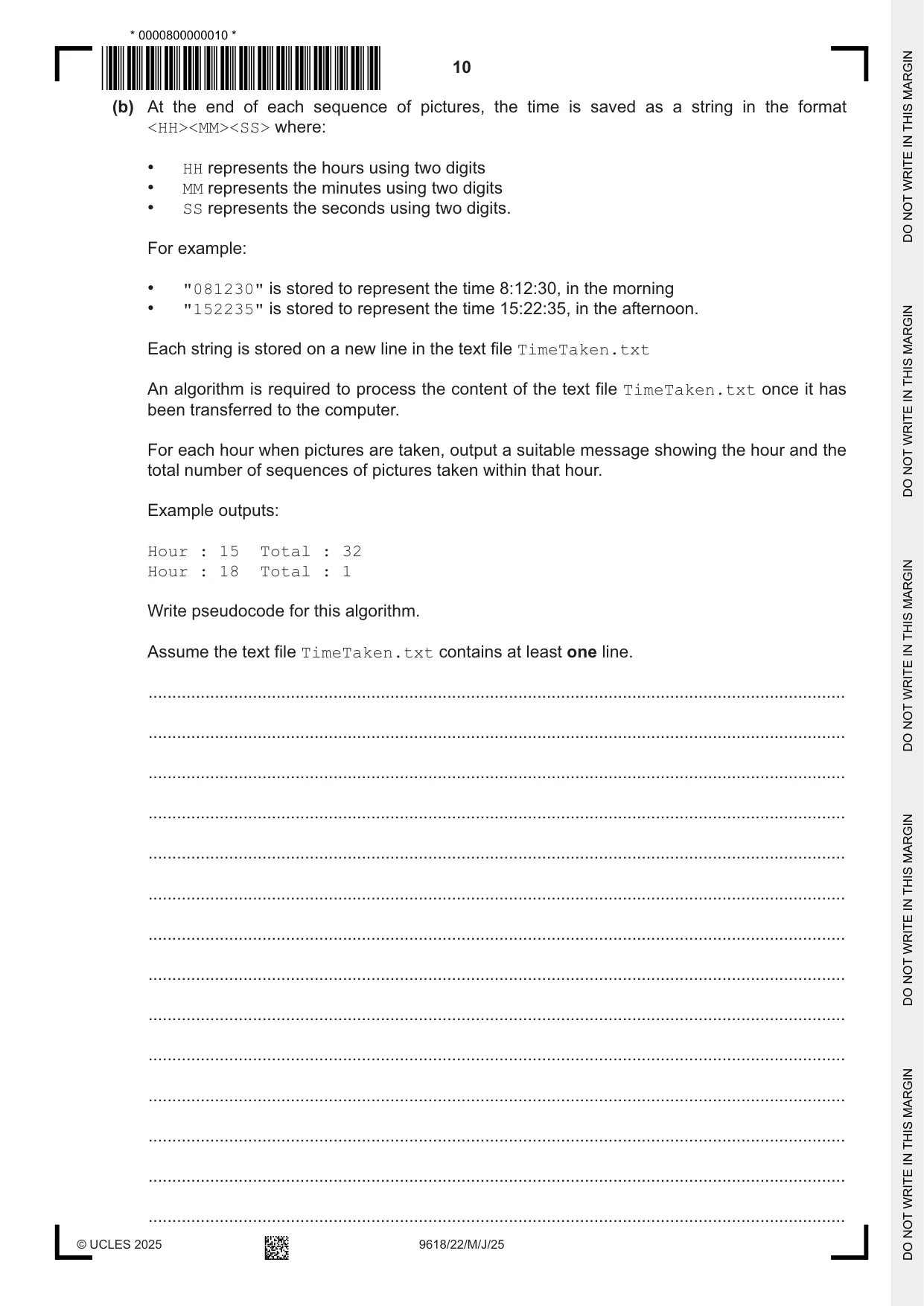 Cambridge A Level Computer Science 9618 2025 May/June Paper 2 · Variant 2 question paper, page 10 of 20