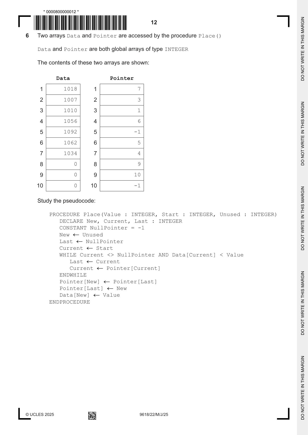 Cambridge A Level Computer Science 9618 2025 May/June Paper 2 · Variant 2 question paper, page 12 of 20