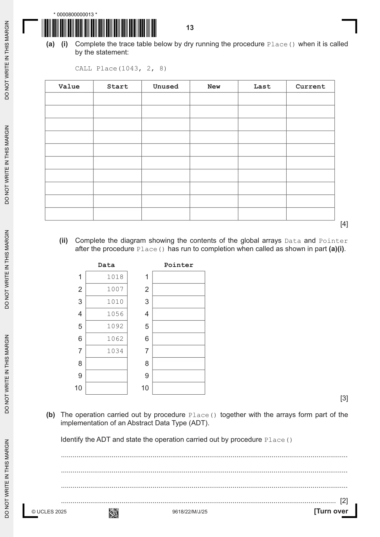 Cambridge A Level Computer Science 9618 2025 May/June Paper 2 · Variant 2 question paper, page 13 of 20