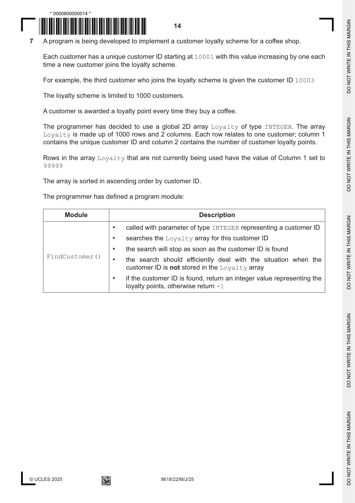 Cambridge A Level Computer Science 9618 2025 May/June Paper 2 · Variant 2 question paper, page 14 of 20