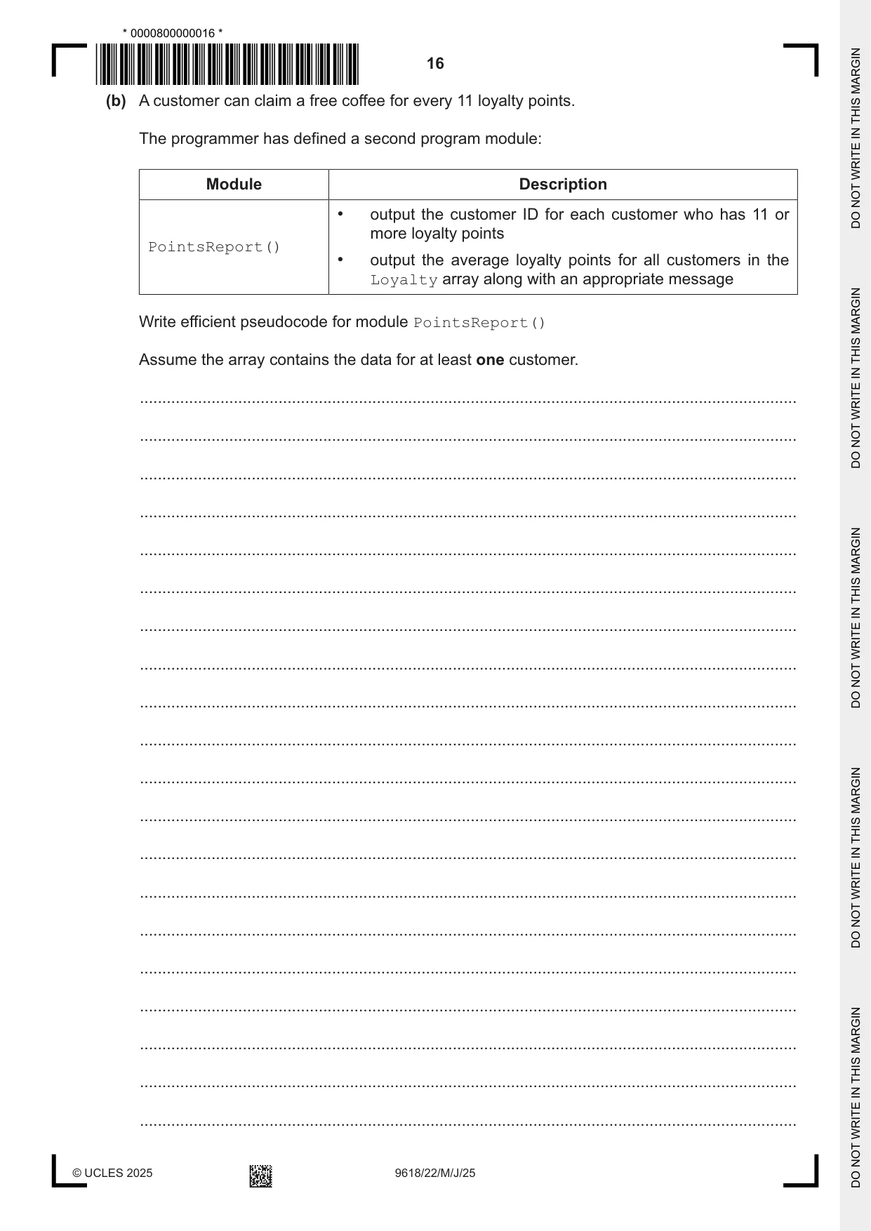 Cambridge A Level Computer Science 9618 2025 May/June Paper 2 · Variant 2 question paper, page 16 of 20