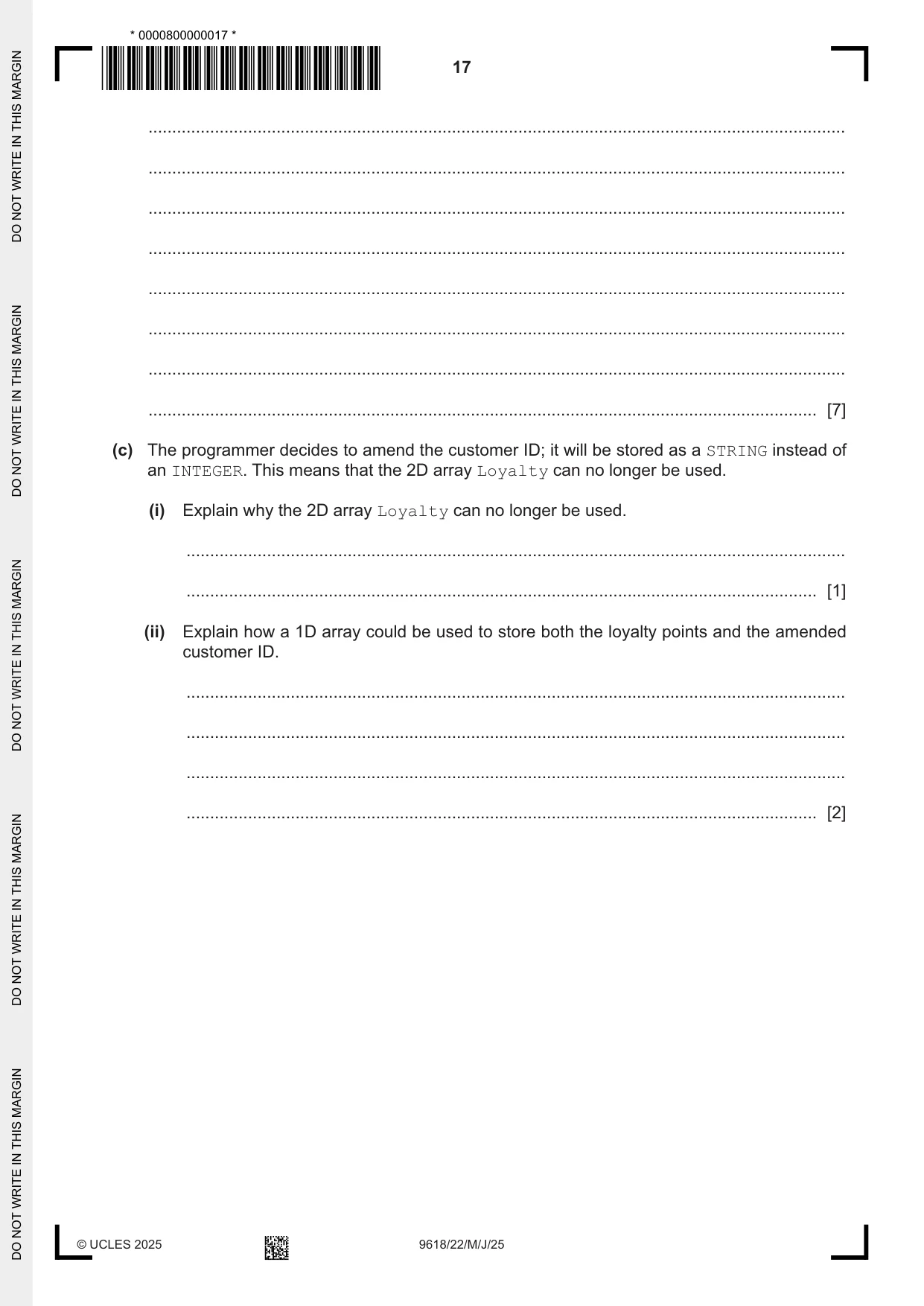 Cambridge A Level Computer Science 9618 2025 May/June Paper 2 · Variant 2 question paper, page 17 of 20