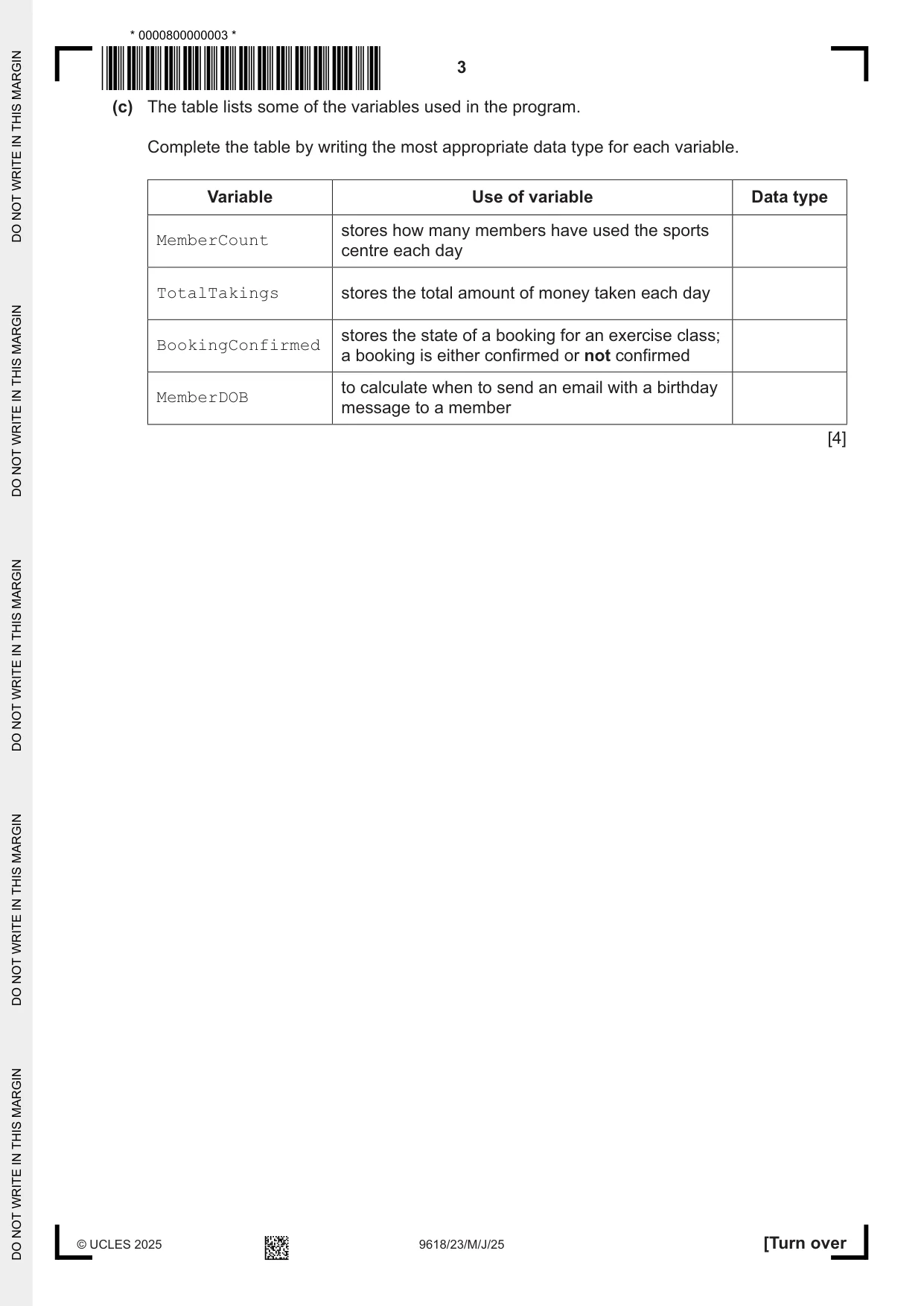 Cambridge A Level Computer Science 9618 2025 May/June Paper 2 · Variant 3 question paper, page 3 of 20