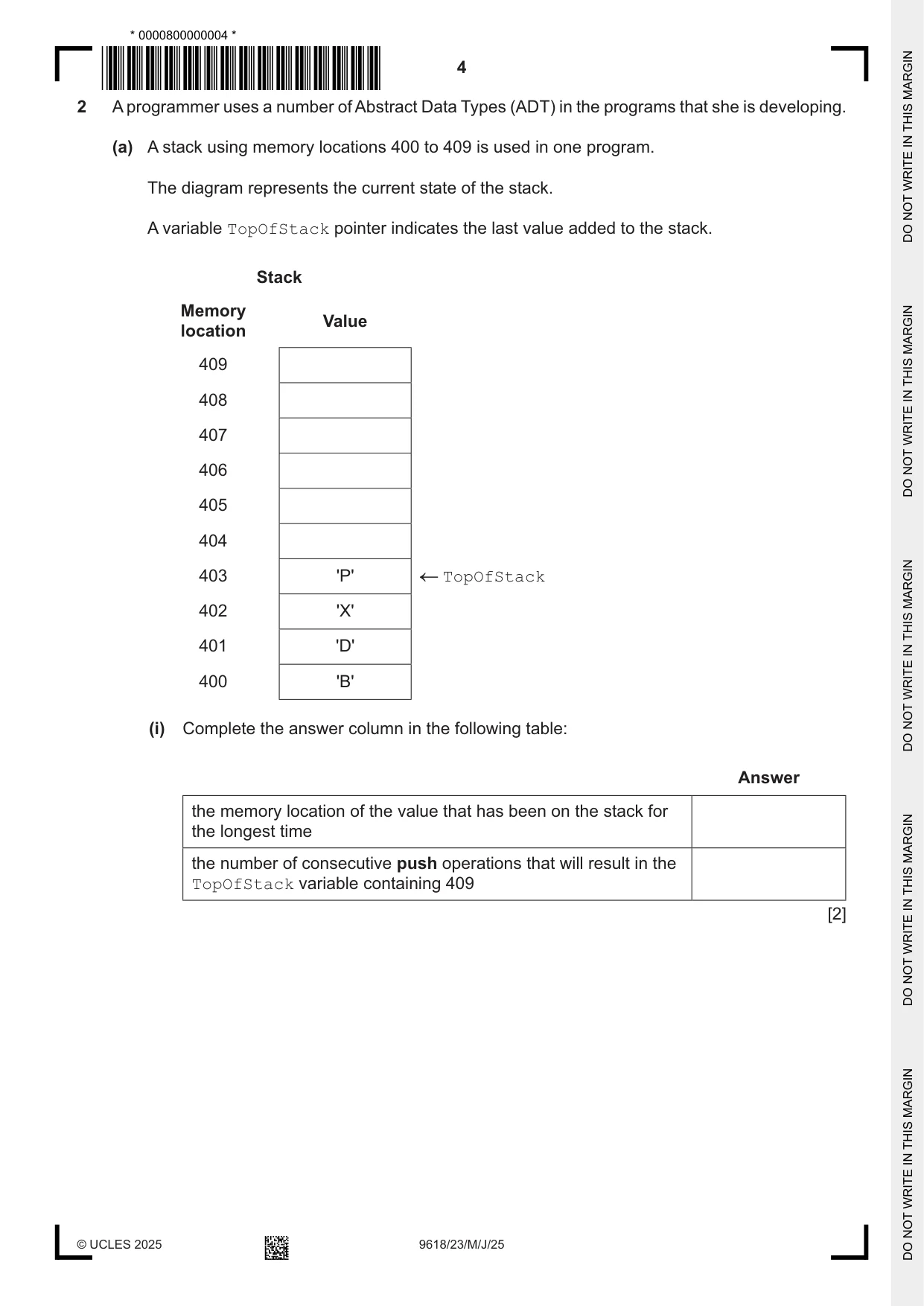 Cambridge A Level Computer Science 9618 2025 May/June Paper 2 · Variant 3 question paper, page 4 of 20