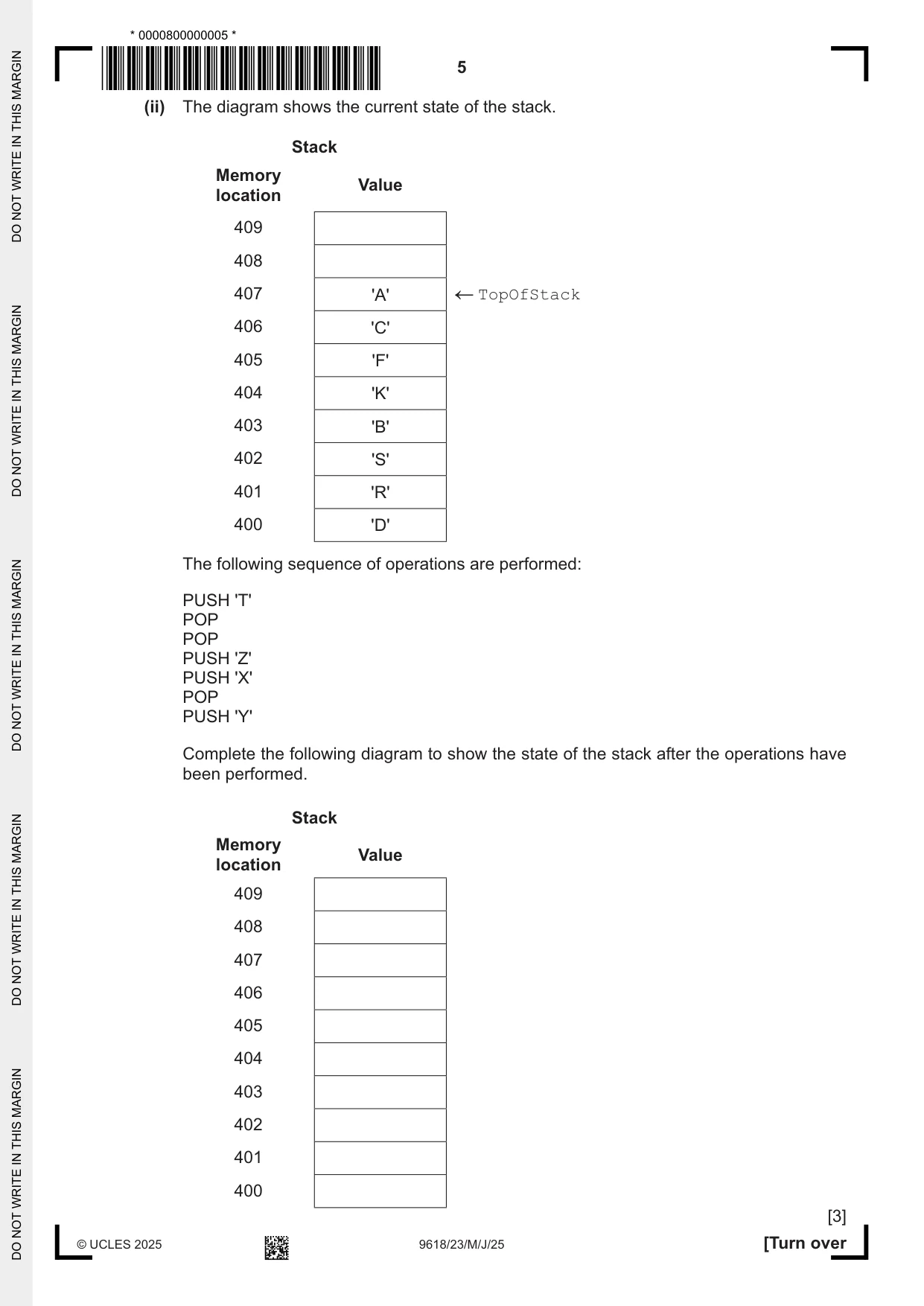 Cambridge A Level Computer Science 9618 2025 May/June Paper 2 · Variant 3 question paper, page 5 of 20
