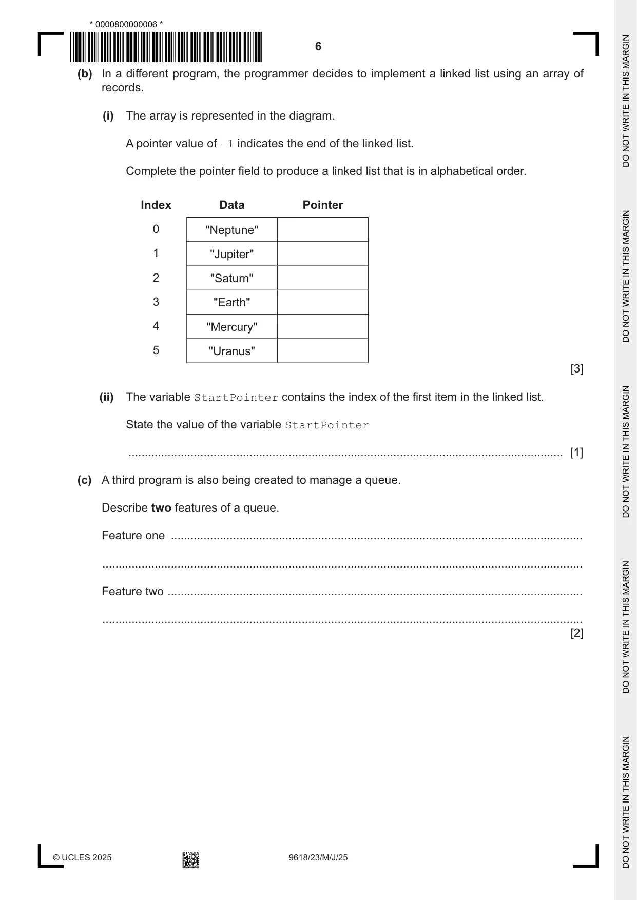Cambridge A Level Computer Science 9618 2025 May/June Paper 2 · Variant 3 question paper, page 6 of 20