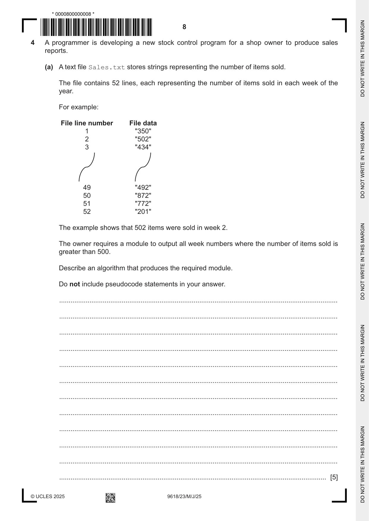 Cambridge A Level Computer Science 9618 2025 May/June Paper 2 · Variant 3 question paper, page 8 of 20