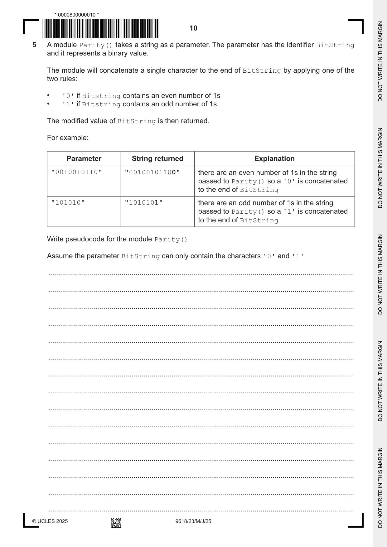 Cambridge A Level Computer Science 9618 2025 May/June Paper 2 · Variant 3 question paper, page 10 of 20