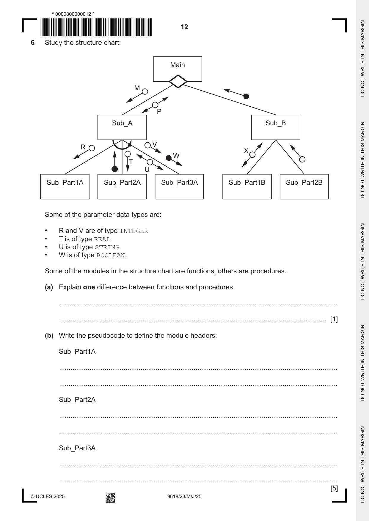Cambridge A Level Computer Science 9618 2025 May/June Paper 2 · Variant 3 question paper, page 12 of 20