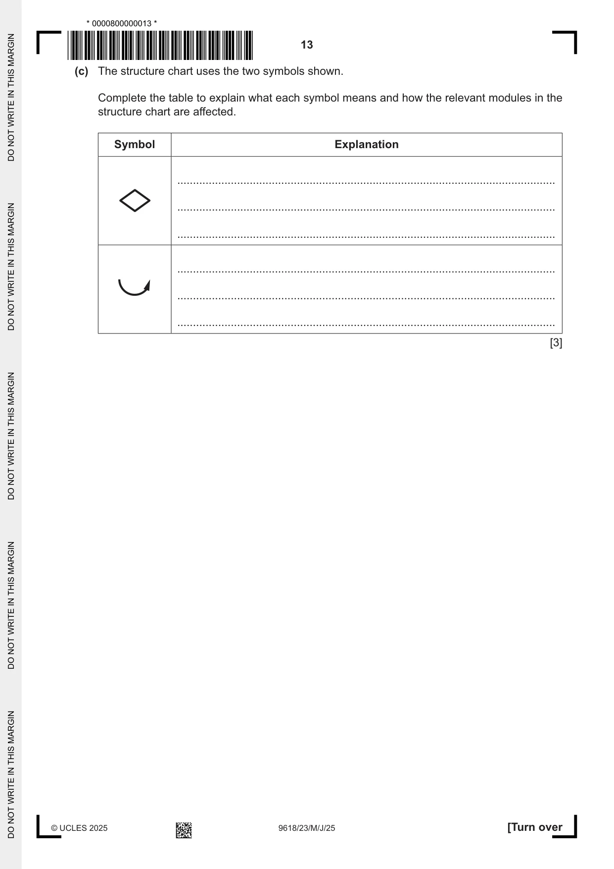 Cambridge A Level Computer Science 9618 2025 May/June Paper 2 · Variant 3 question paper, page 13 of 20
