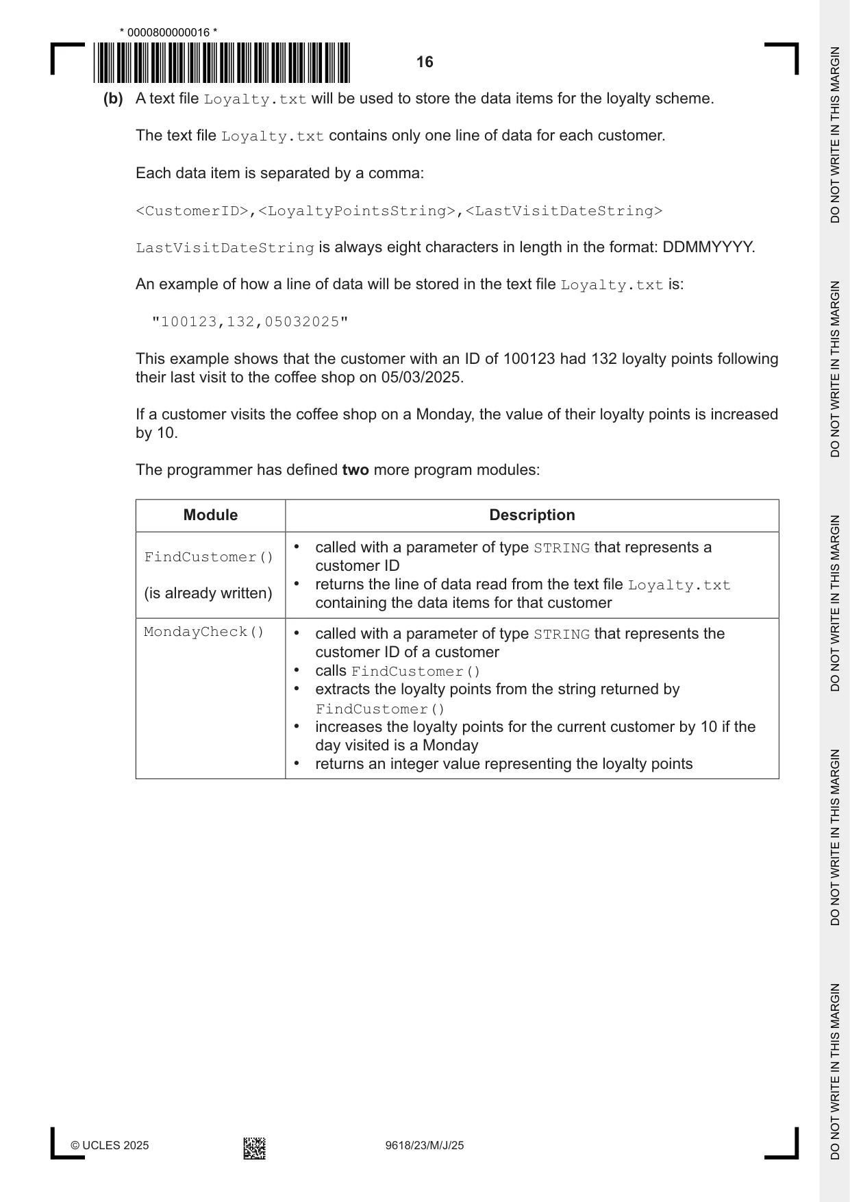 Cambridge A Level Computer Science 9618 2025 May/June Paper 2 · Variant 3 question paper, page 16 of 20