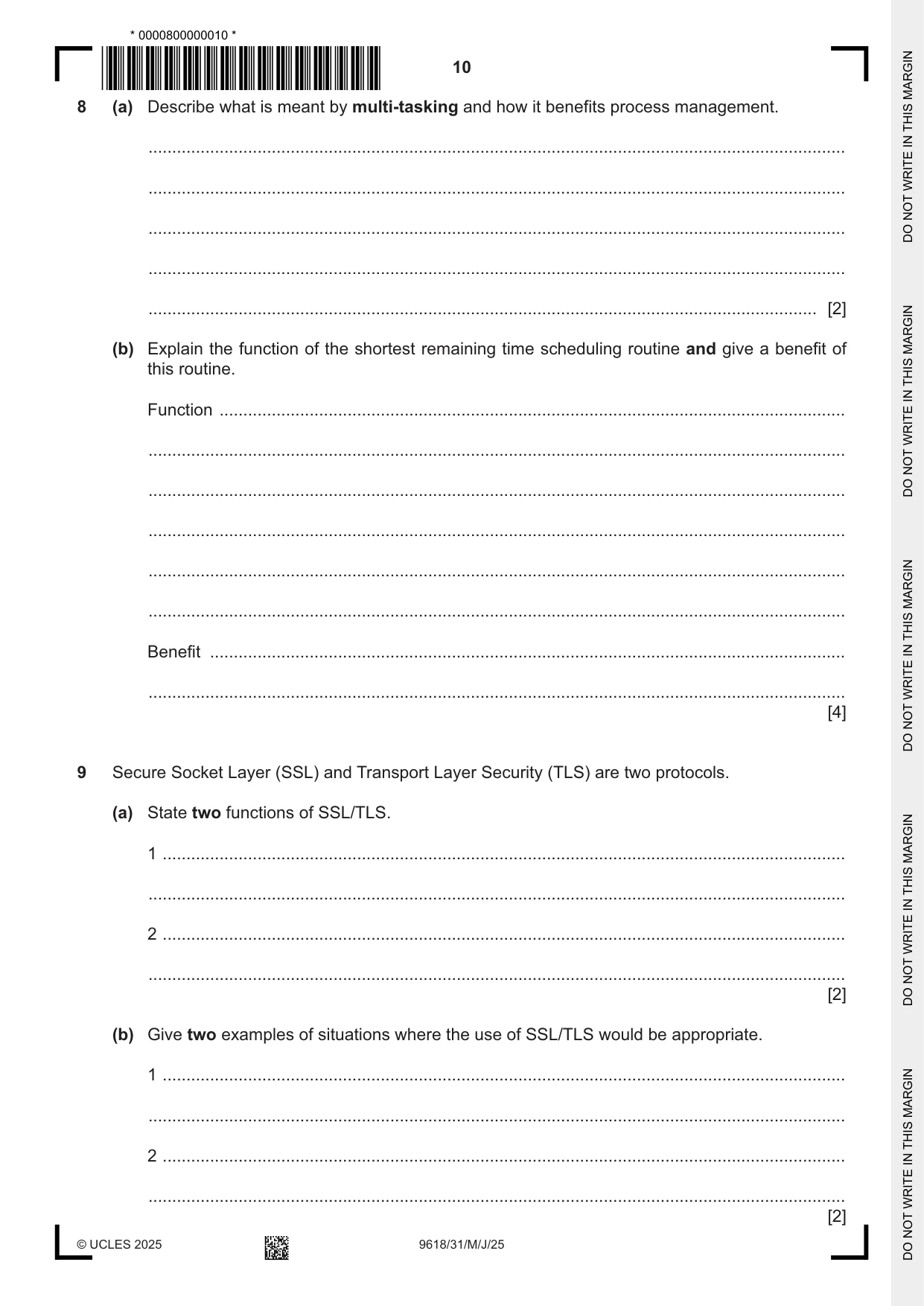 Cambridge A Level Computer Science 9618 2025 May/June Paper 3 · Variant 1 question paper, page 10 of 16