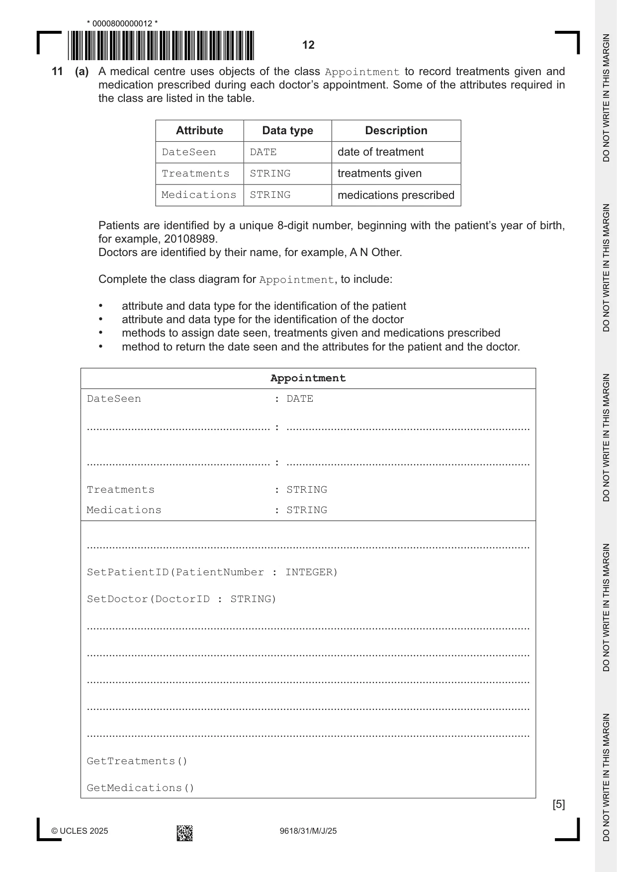 Cambridge A Level Computer Science 9618 2025 May/June Paper 3 · Variant 1 question paper, page 12 of 16