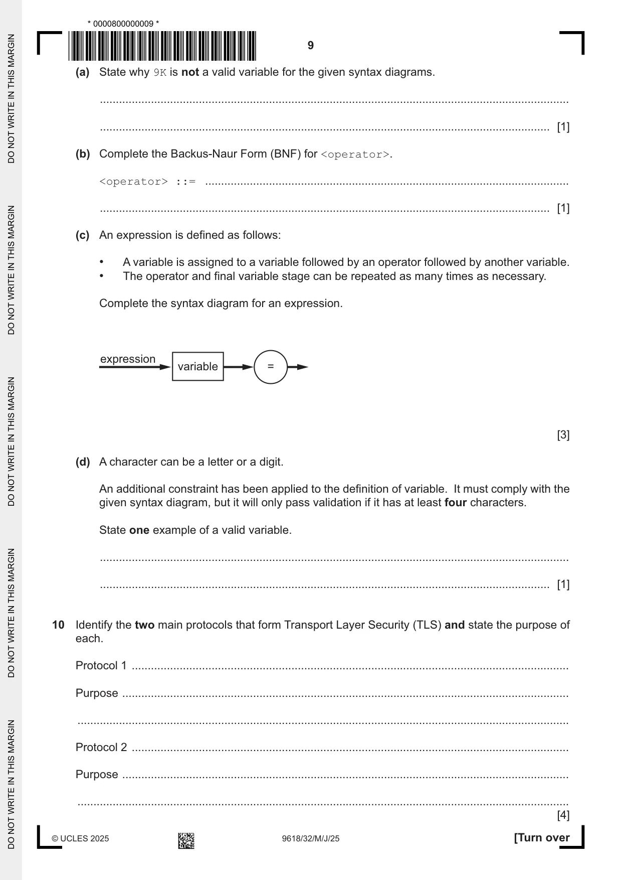 Cambridge A Level Computer Science 9618 2025 May/June Paper 3 · Variant 2 question paper, page 9 of 16