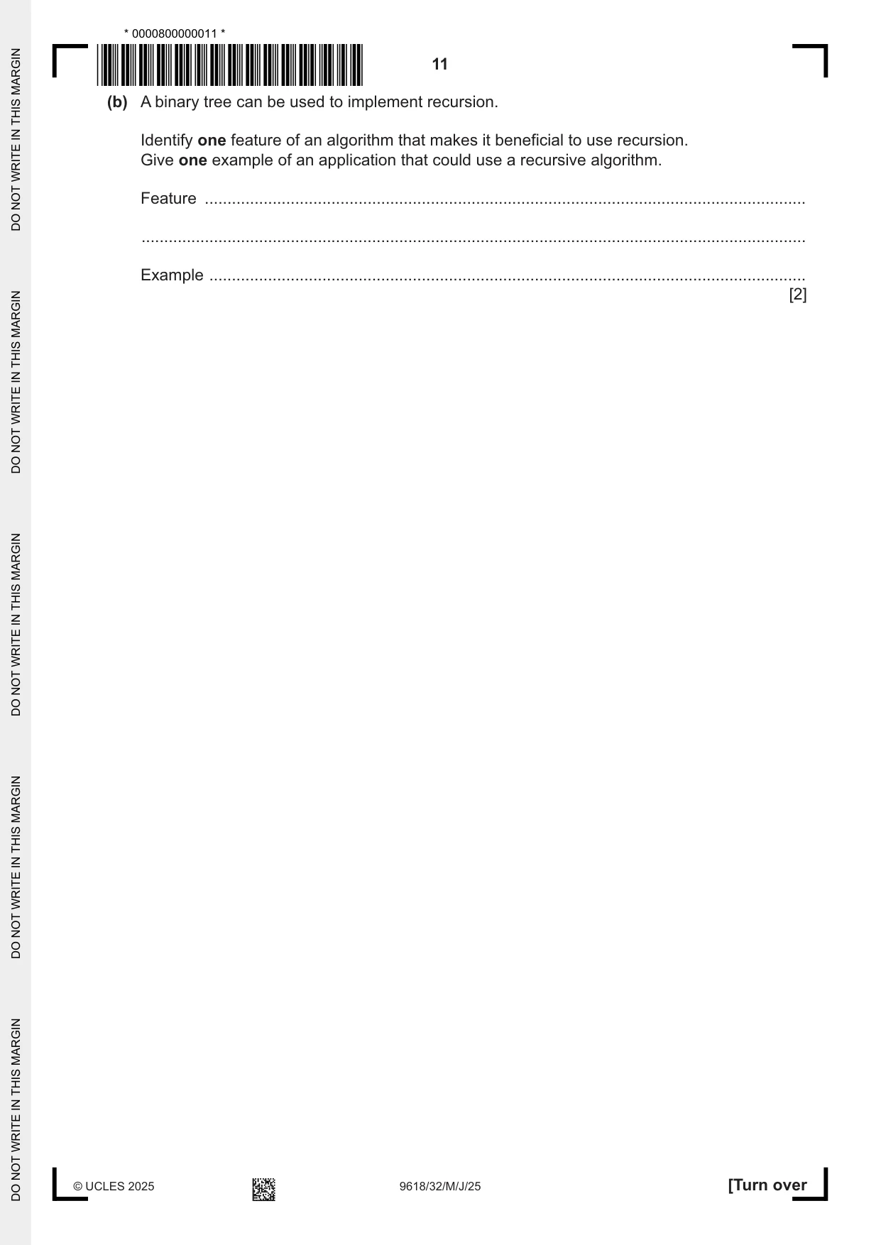 Cambridge A Level Computer Science 9618 2025 May/June Paper 3 · Variant 2 question paper, page 11 of 16