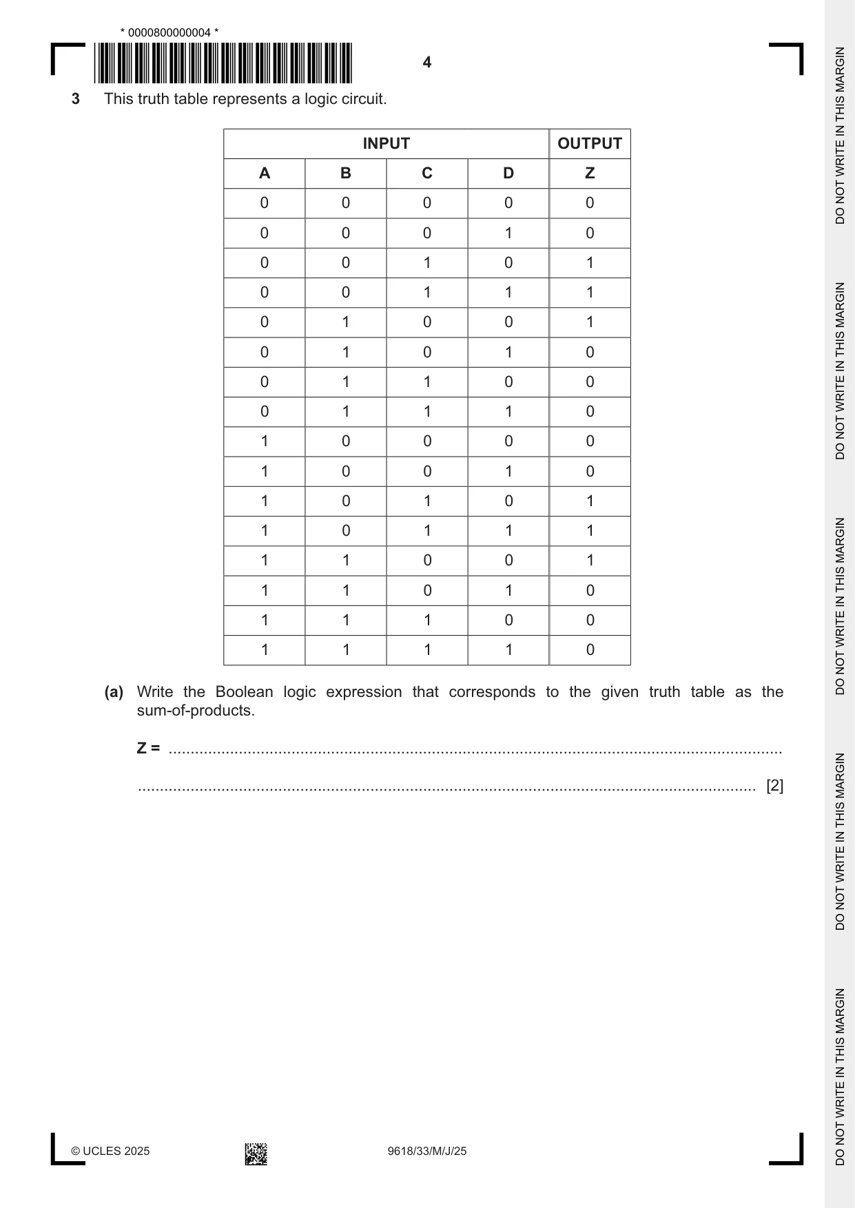 Cambridge A Level Computer Science 9618 2025 May/June Paper 3 · Variant 3 question paper, page 4 of 16